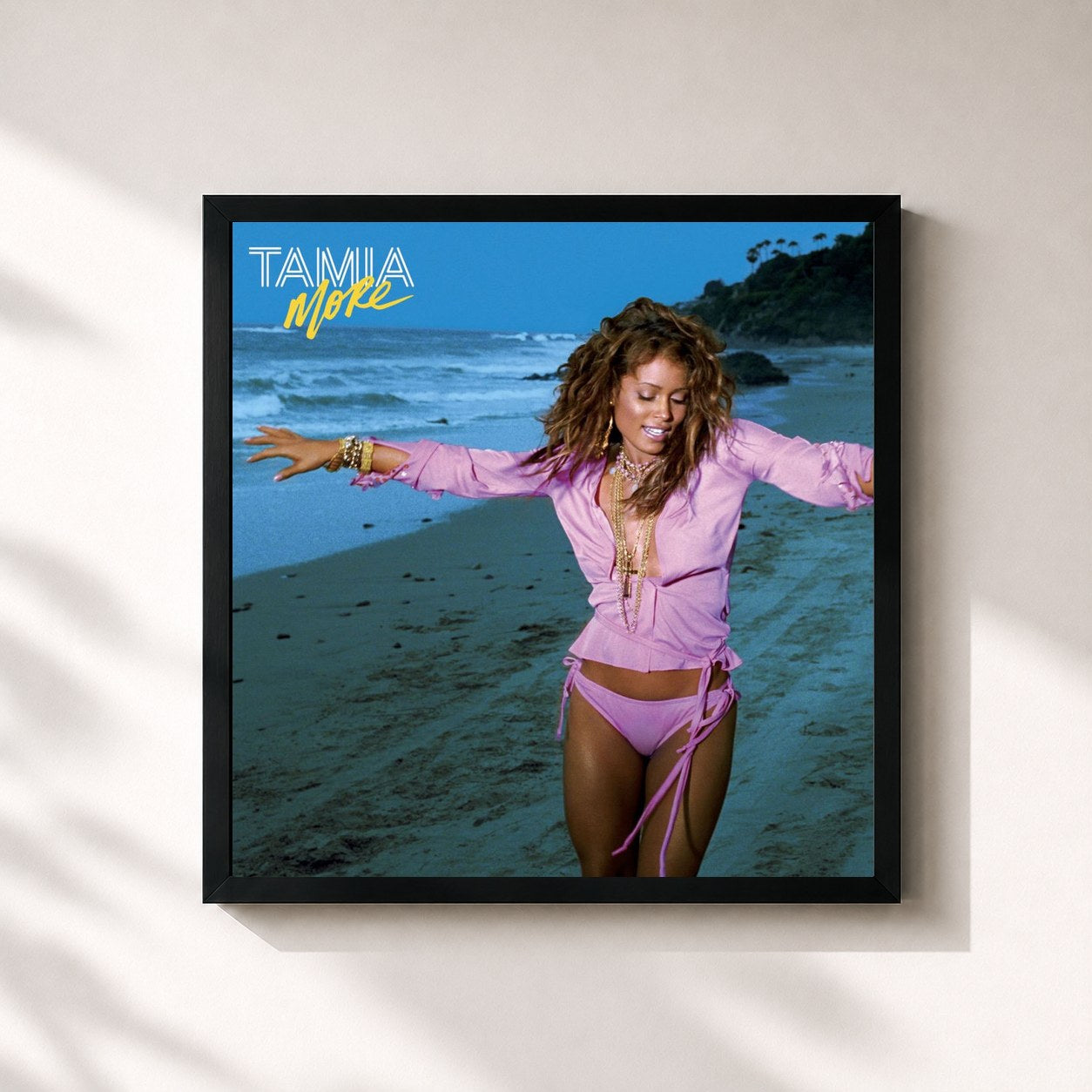 #noir Tableau carré de l'album More de Tamia, cadre noir 32x32 cm