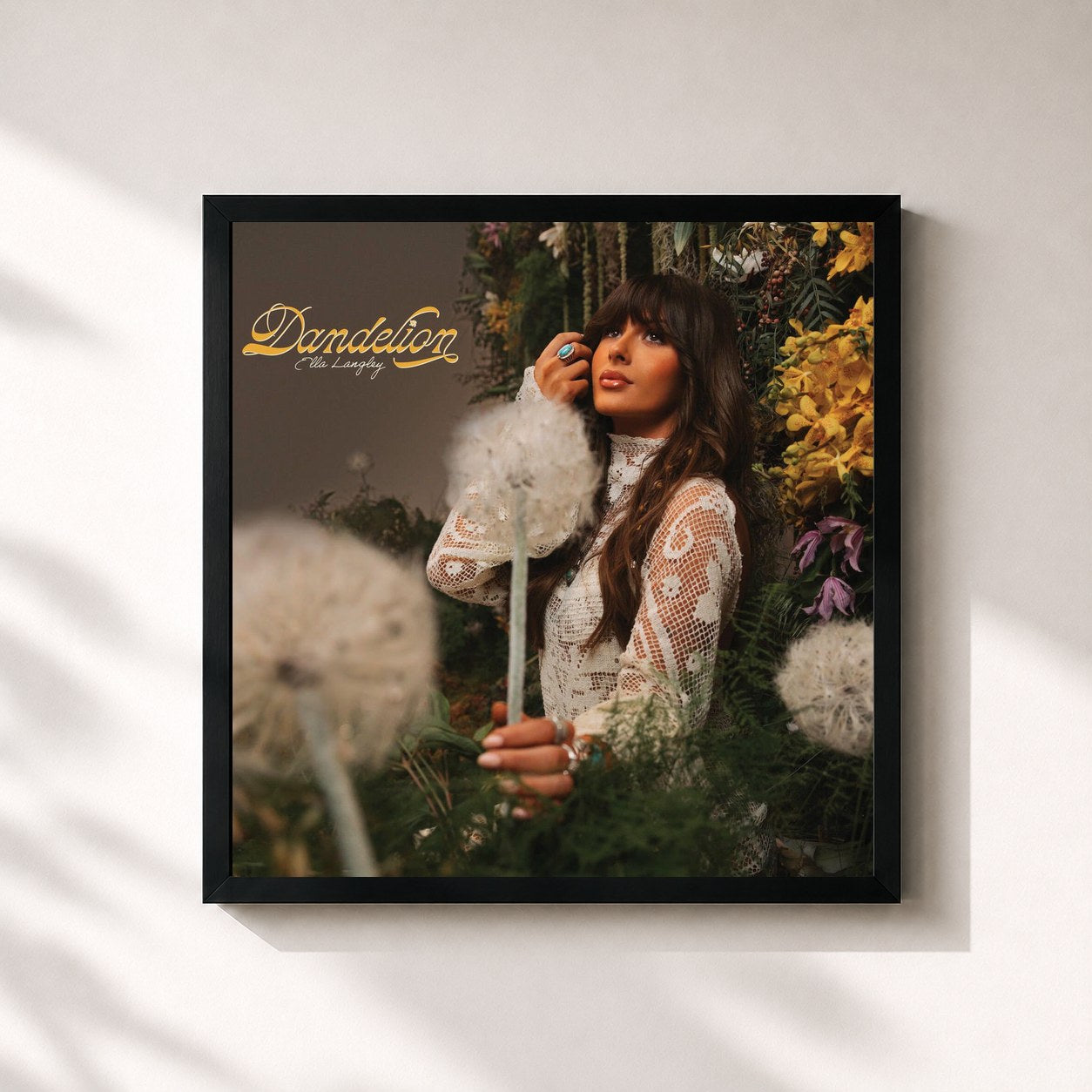 #noir Tableau carré de l'album Dandelion de Ella Langley, cadre noir 32x32 cm