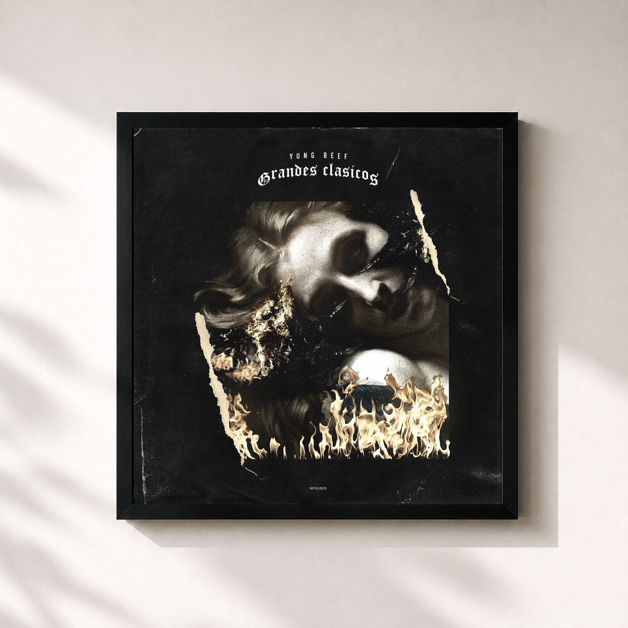#noir Tableau carré de l'album Grandes Clasicos de Yung Beef, cadre noir 32x32 cm