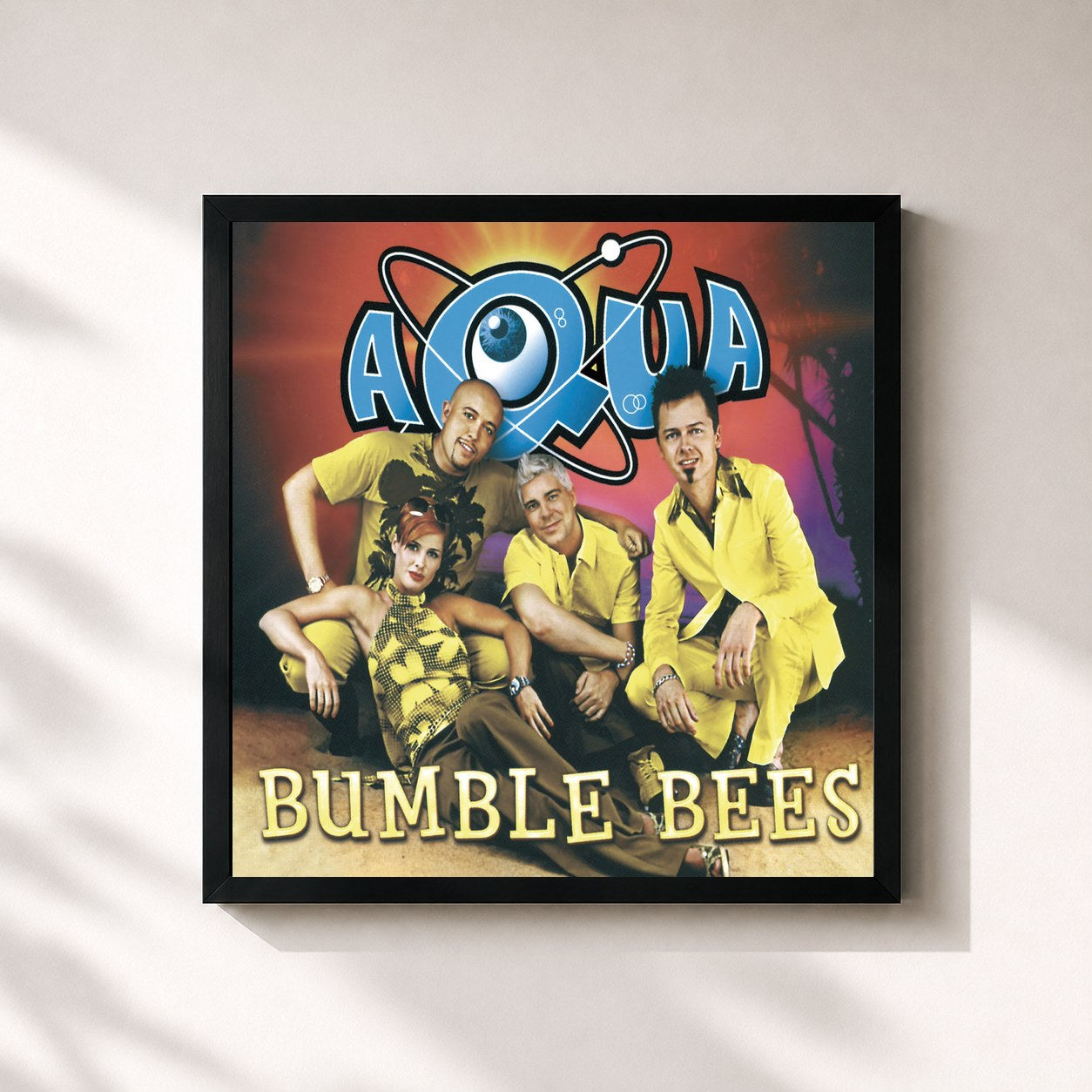 #noir Tableau carré de l'album Bumble Bees de Aqua, cadre noir 32x32 cm