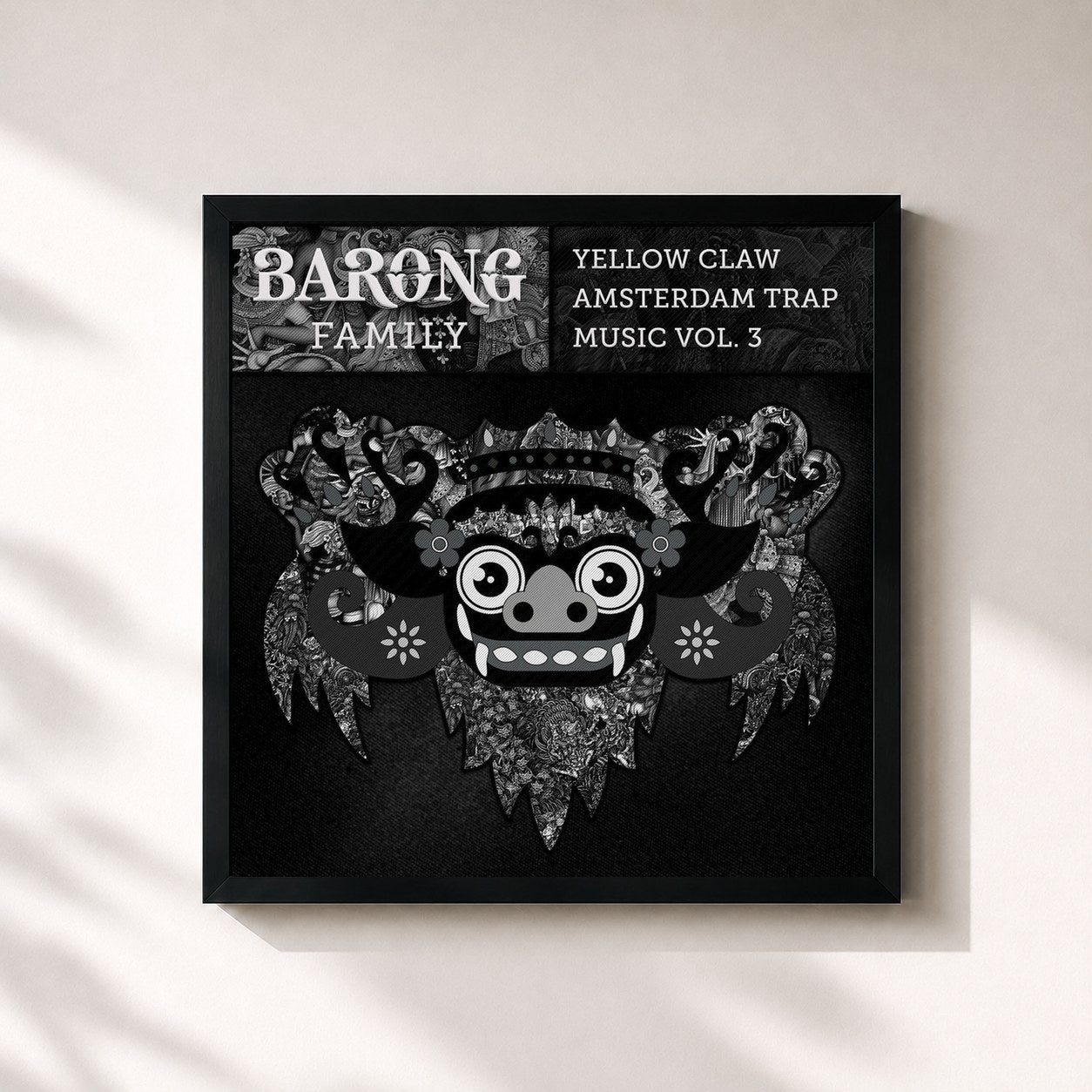 #noir Tableau carré de l'album Amsterdam Trap Music, Vol. 3 de Yellow Claw, cadre noir 32x32 cm