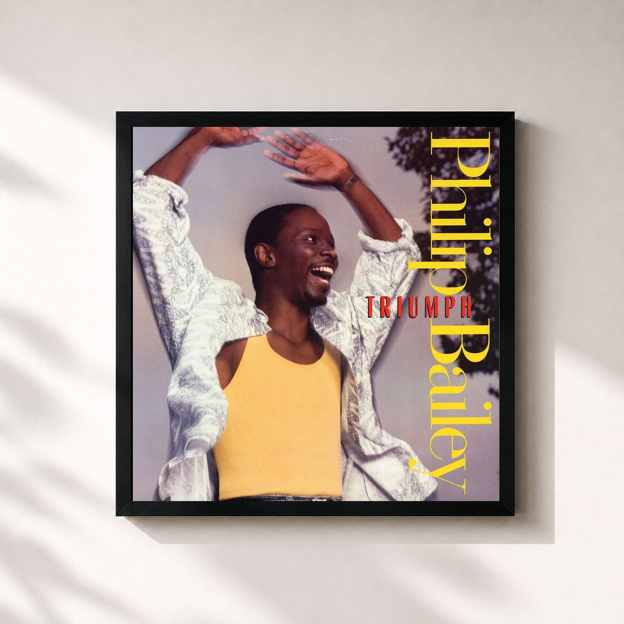#noir Tableau carré de l'album Triumph de Philip Bailey, cadre noir 32x32 cm