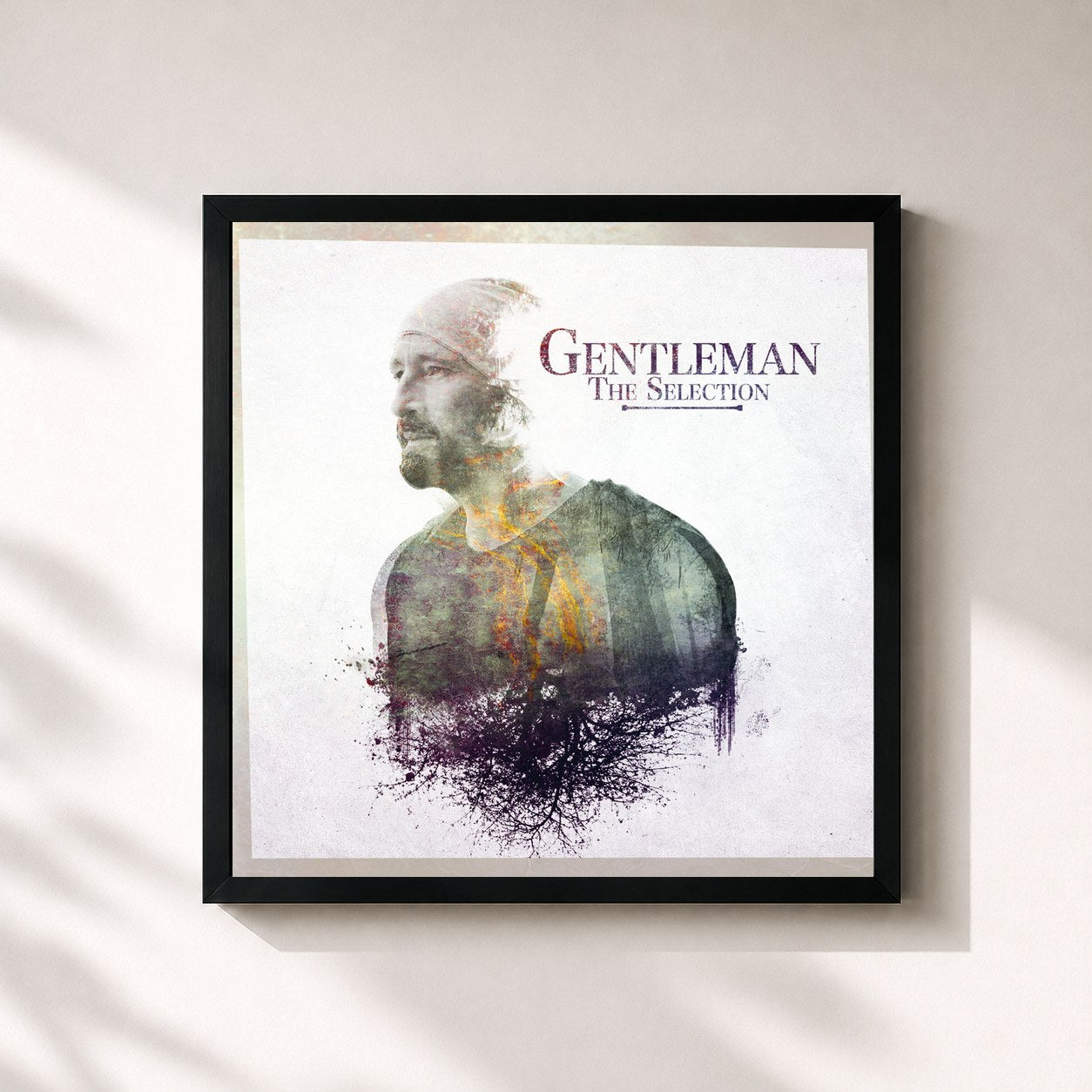 #noir Tableau carré de l'album The Selection (Pt. 1 + Pt. 2) de Gentleman, cadre noir 32x32 cm