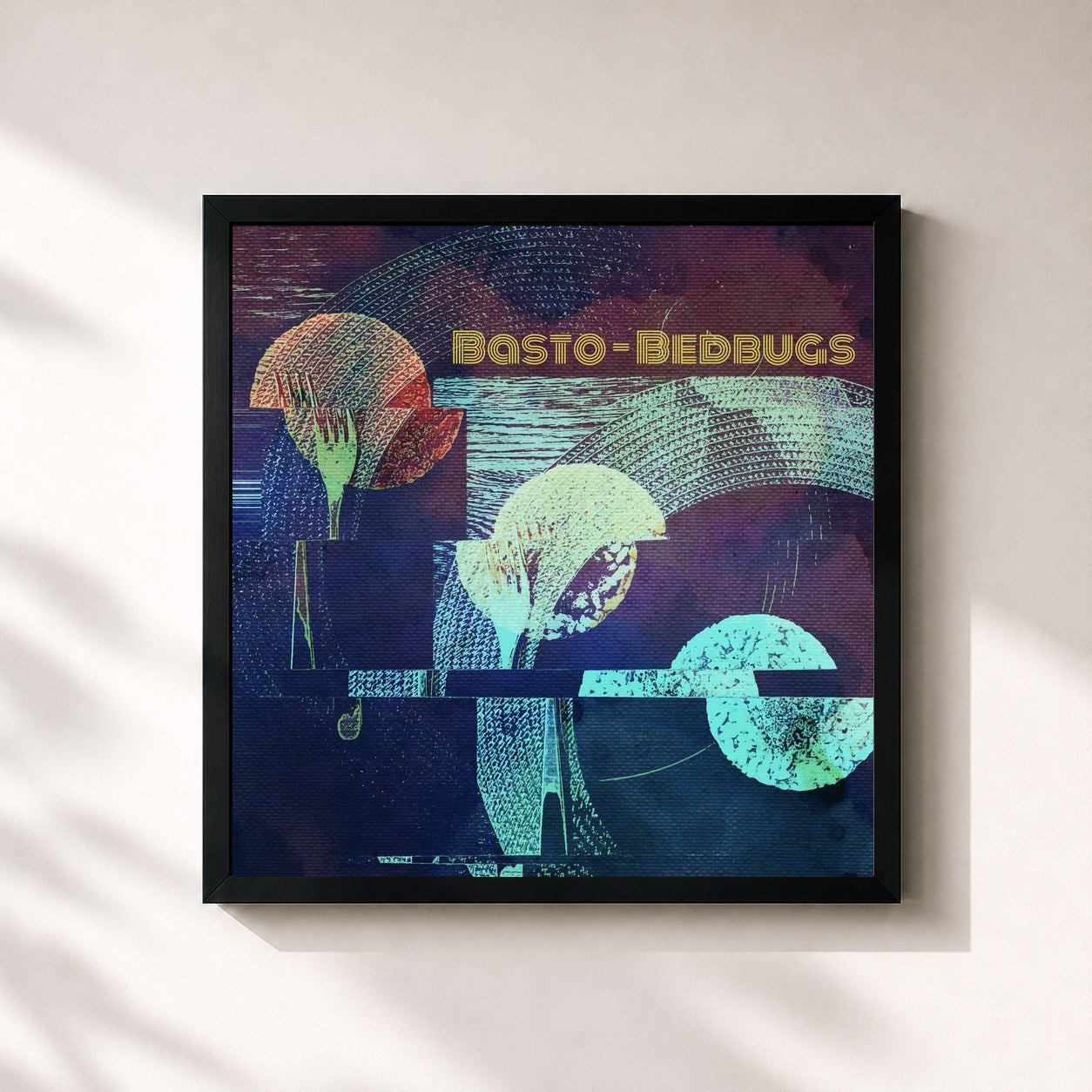 #noir Tableau carré de l'album Bedbugs de Basto, cadre noir 32x32 cm
