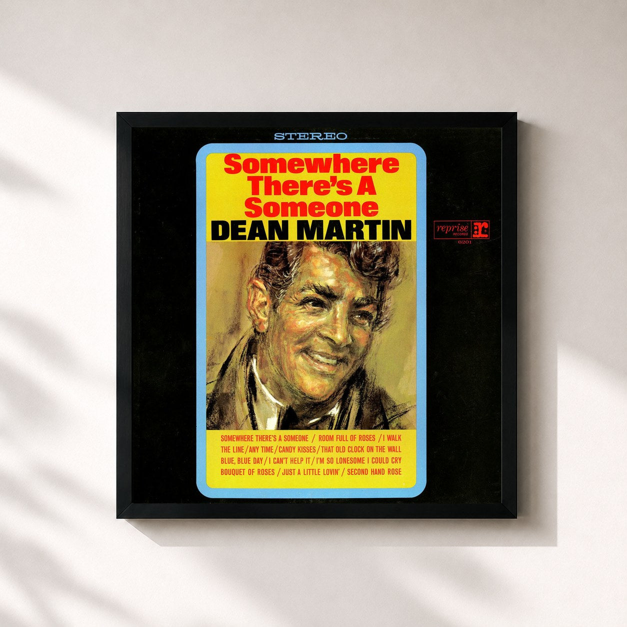 #noir Tableau carré de l'album Somewhere There's a Someone de Dean Martin, cadre noir 32x32 cm