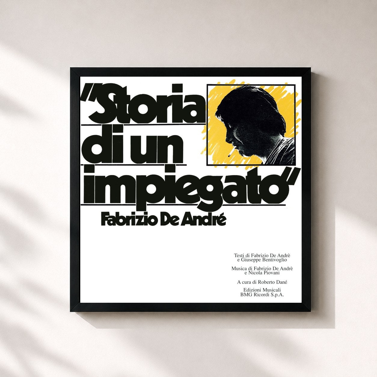 #noir Tableau carré de l'album Storia Di Un Impiegato de Fabrizio De André, cadre noir 32x32 cm