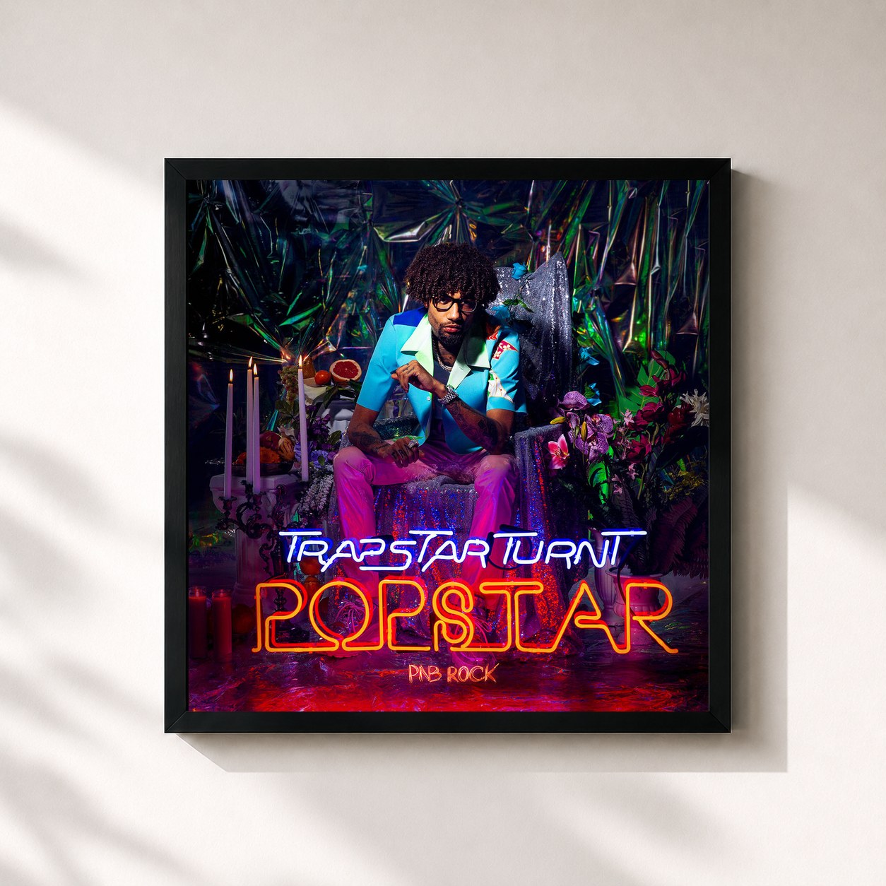 #noir Tableau carré de l'album TrapStar Turnt PopStar de PnB Rock, cadre noir 32x32 cm