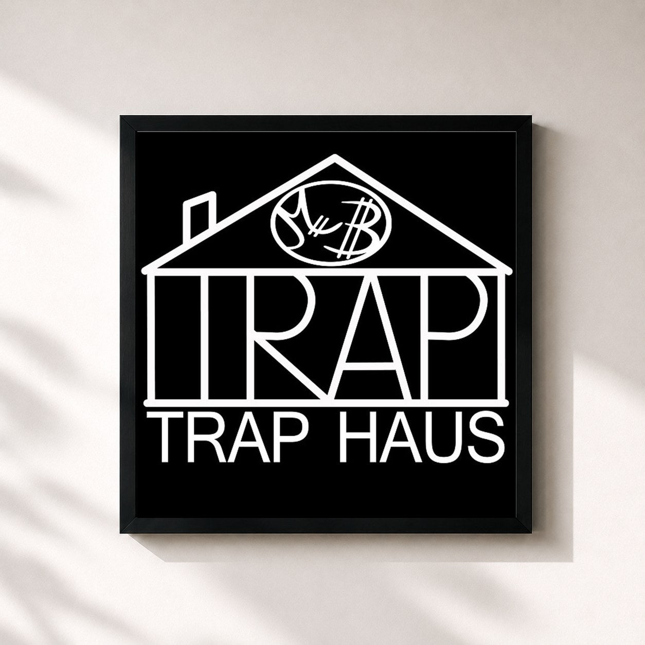 #noir Tableau carré de l'album Trap Haus de Money Boy, cadre noir 32x32 cm