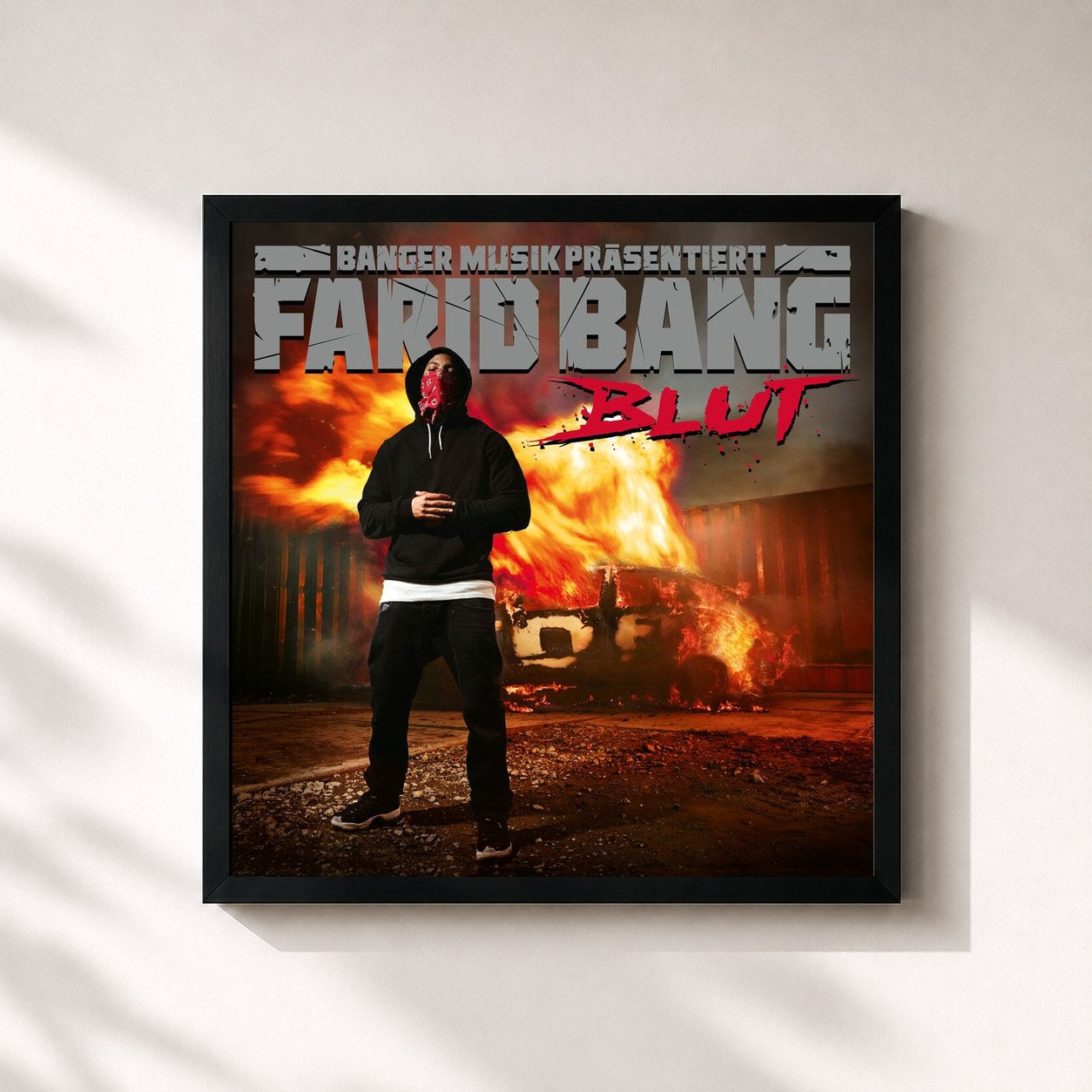 #noir Tableau carré de l'album Blut de Farid Bang, cadre noir 32x32 cm