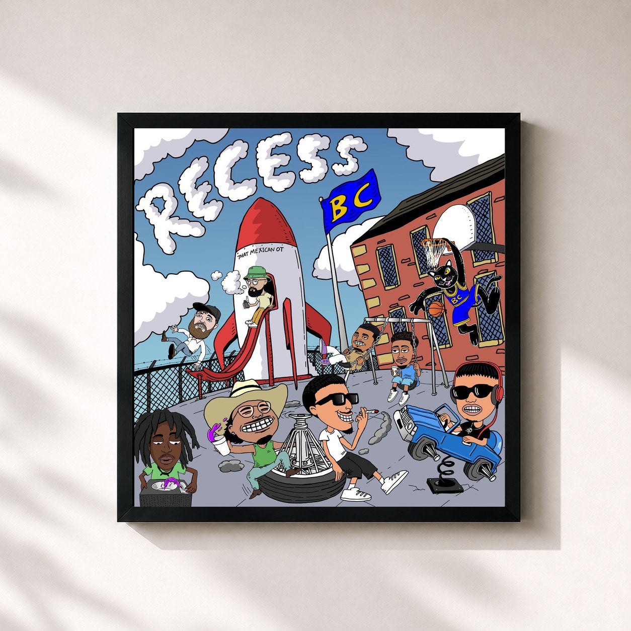 #noir Tableau carré de l'album Recess de that mexican ot, cadre noir 32x32 cm