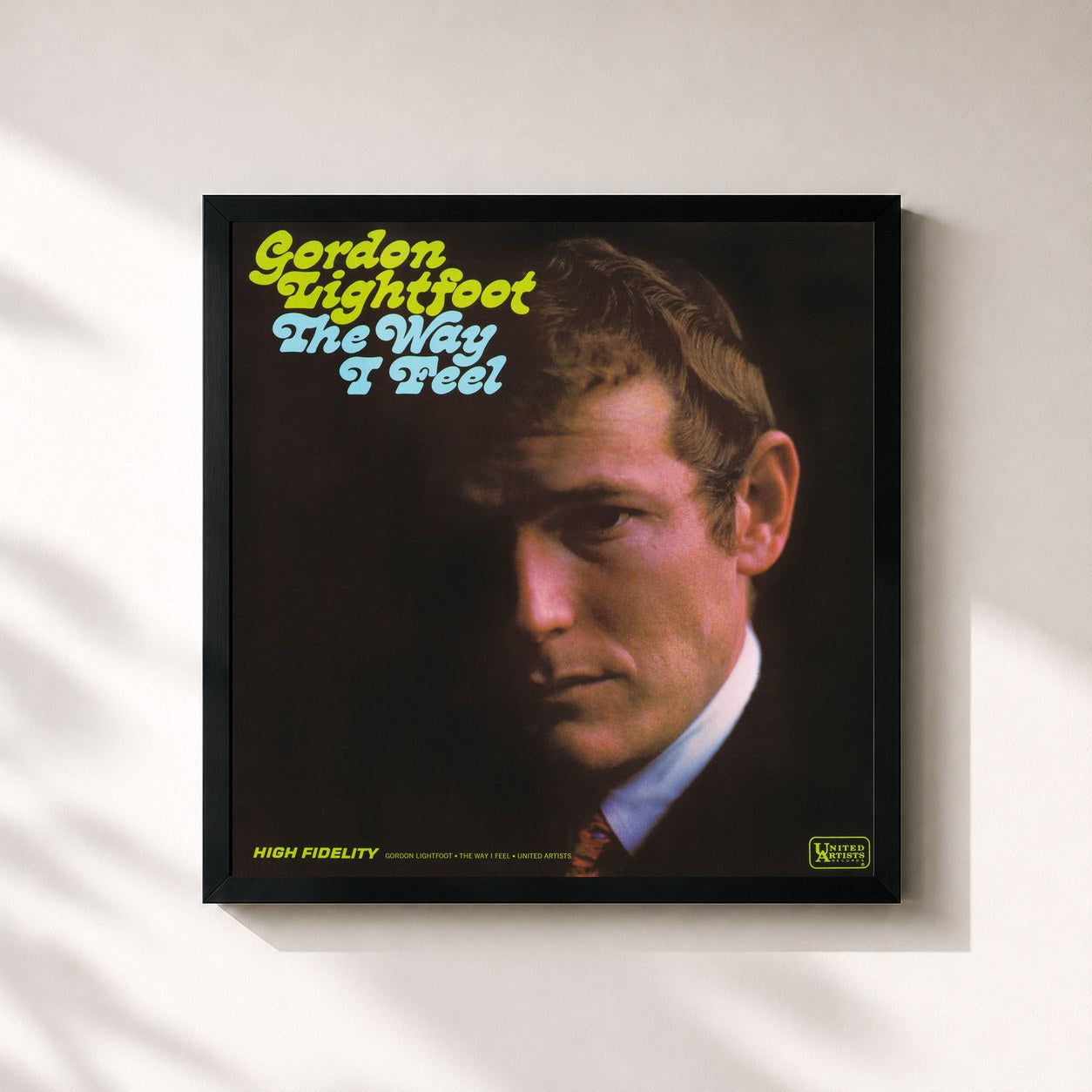 #noir Tableau carré de l'album The Way I Feel de Gordon Lightfoot, cadre noir 32x32 cm