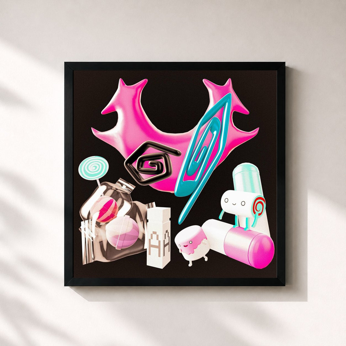 #noir PILLZ & KANDY KRUSH by 55ASKY as a square framed art print, black 32x32 cm frame