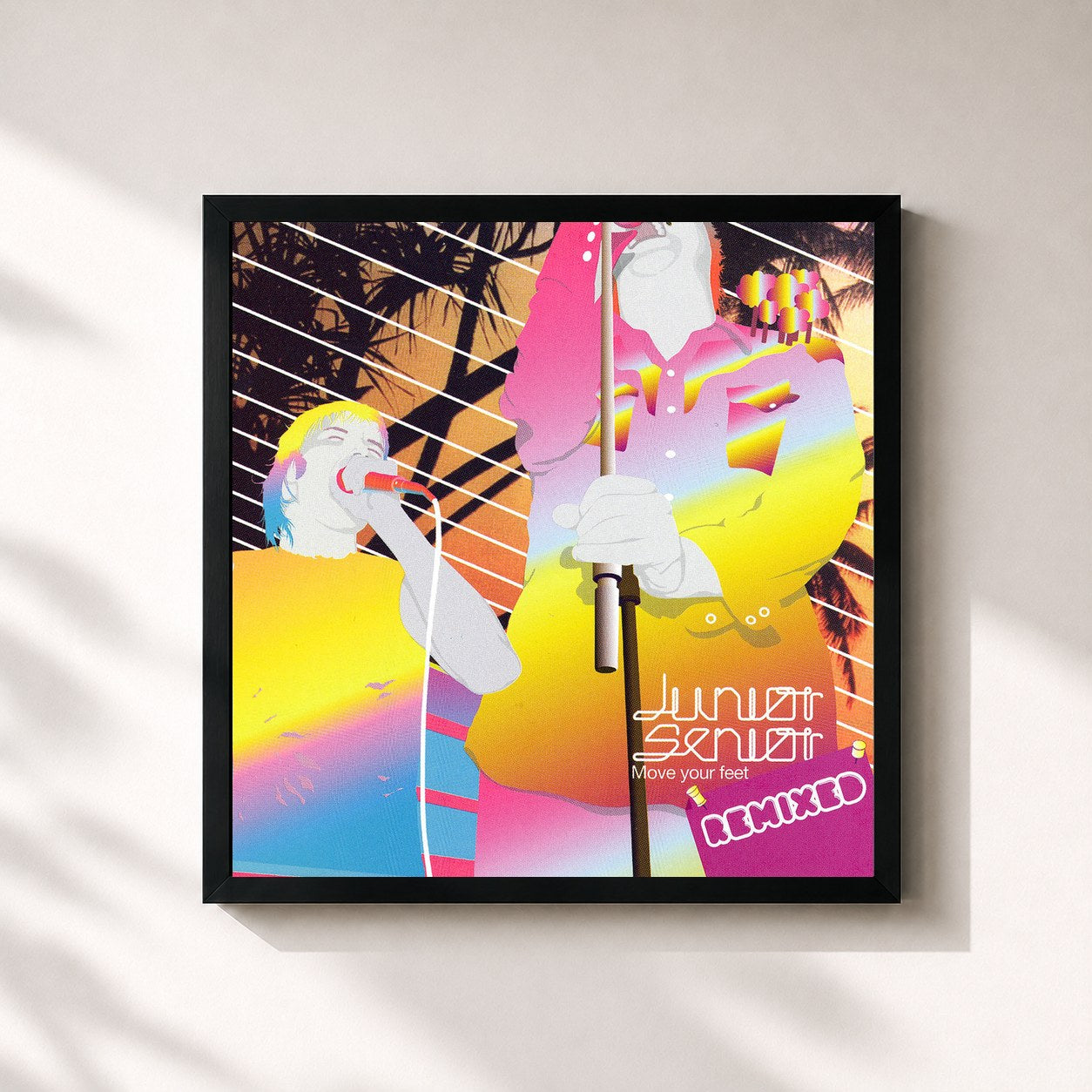 #noir Tableau carré de l'album Move Your Feet - Remixed de Junior Senior, cadre noir 32x32 cm