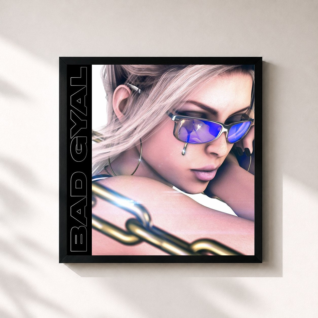 #noir Tableau carré de l'album Slow Wine Mixtape de Bad Gyal, cadre noir 32x32 cm