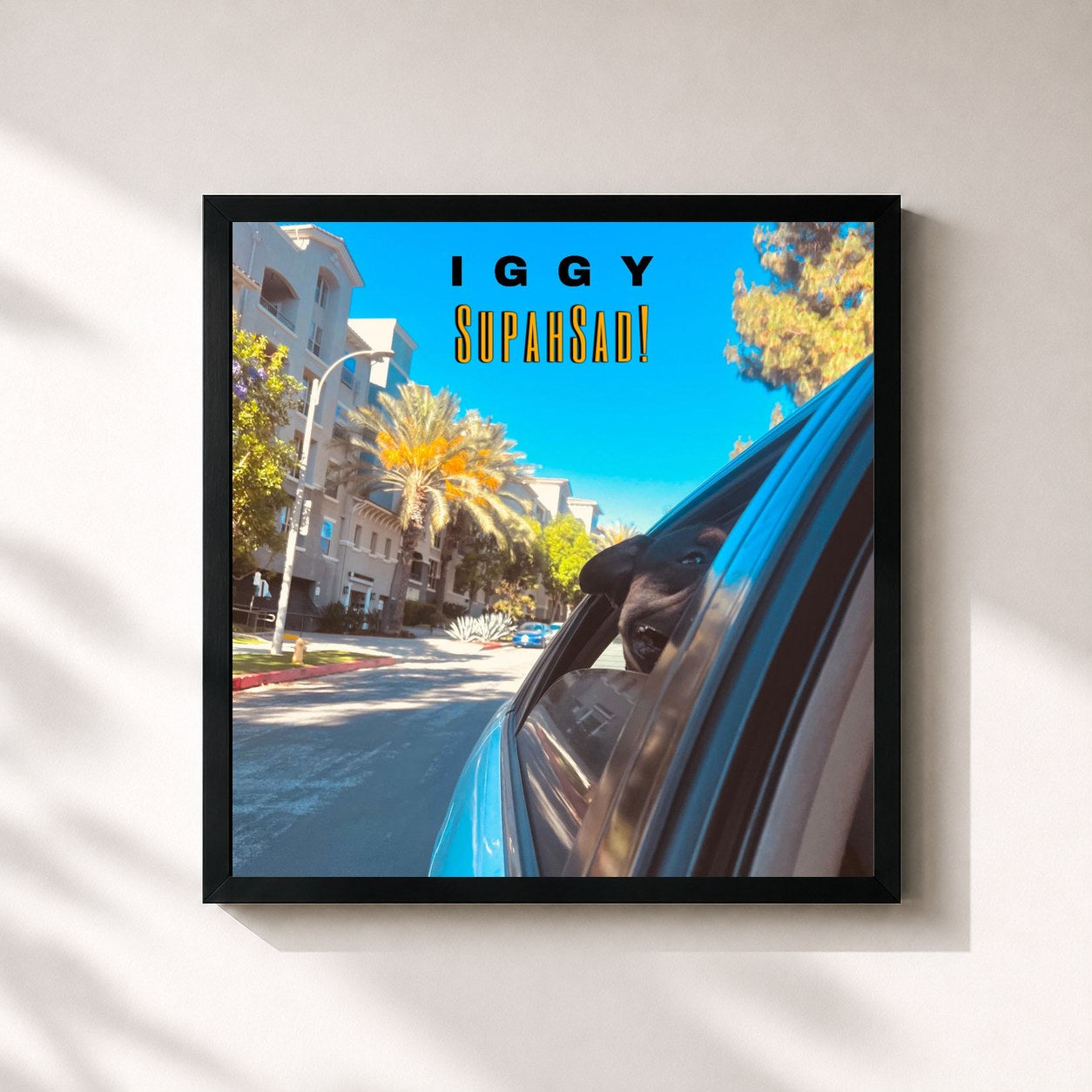 #noir Tableau carré de l'album SUPAH SAD! de Iggy, cadre noir 32x32 cm