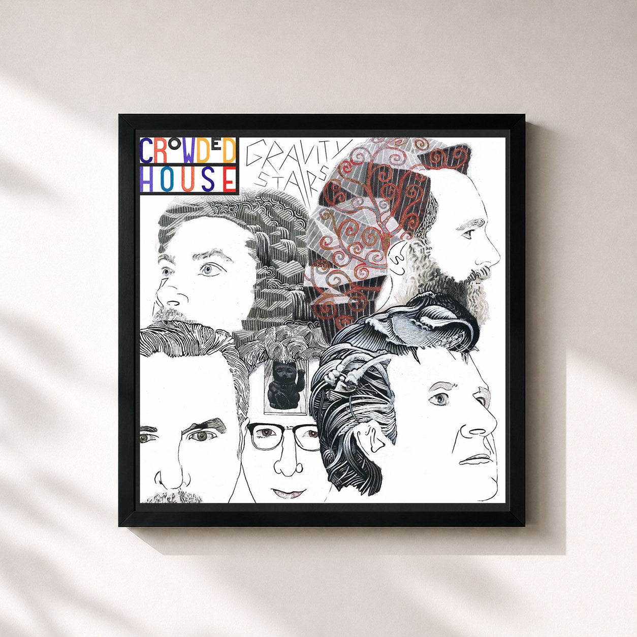 #noir Tableau carré de l'album Gravity Stairs de Crowded House, cadre noir 32x32 cm