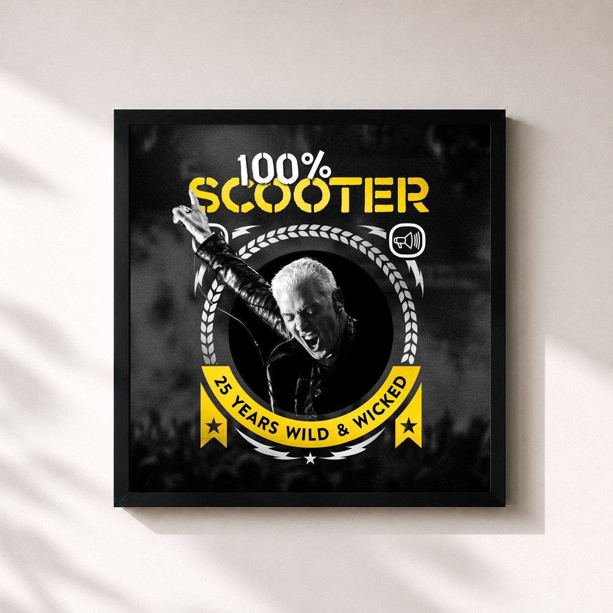 #noir Tableau carré de l'album 100% Scooter (25 Years Wild & Wicked) de Scooter, cadre noir 32x32 cm