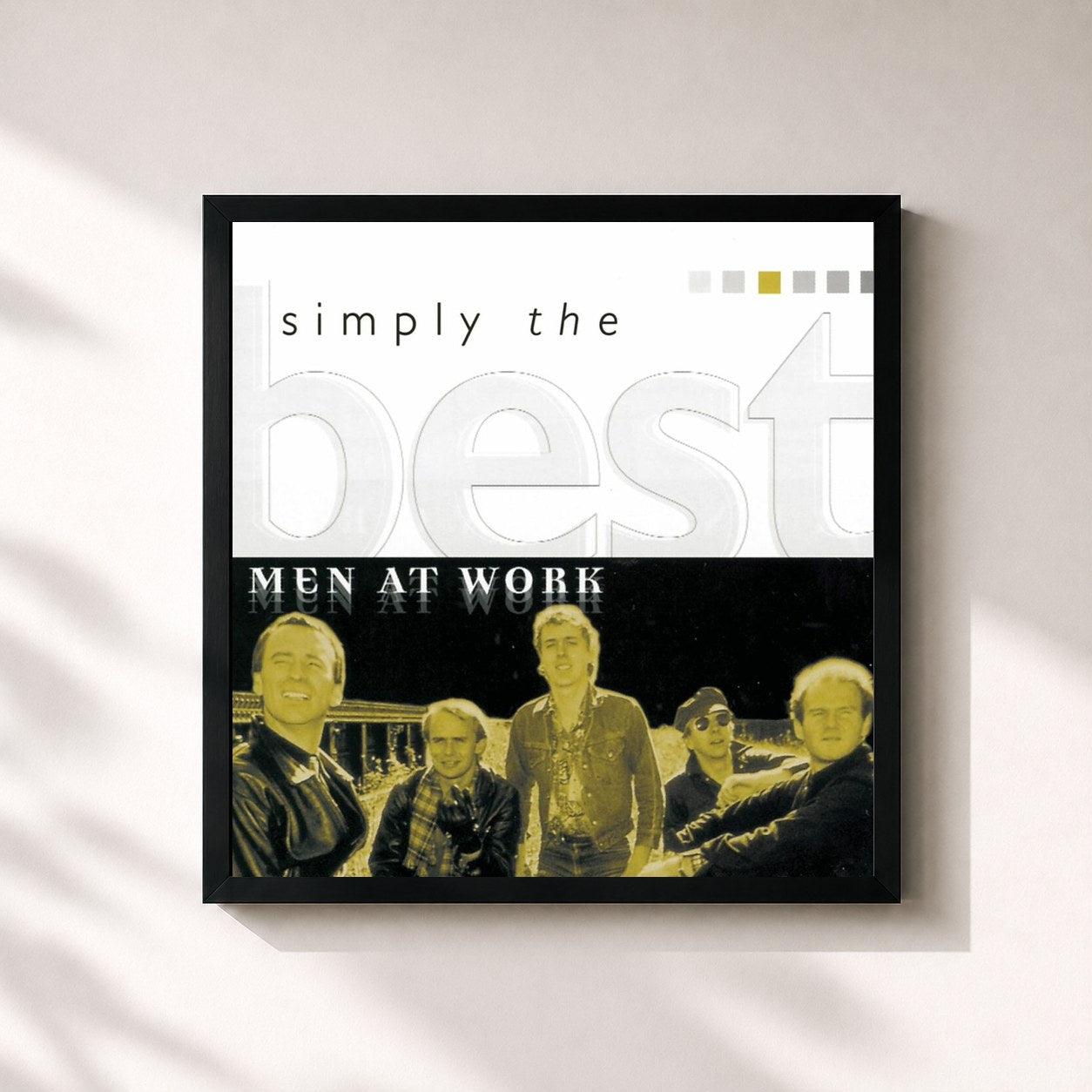 #noir Tableau carré de l'album Down Under de Men at Work, cadre noir 32x32 cm