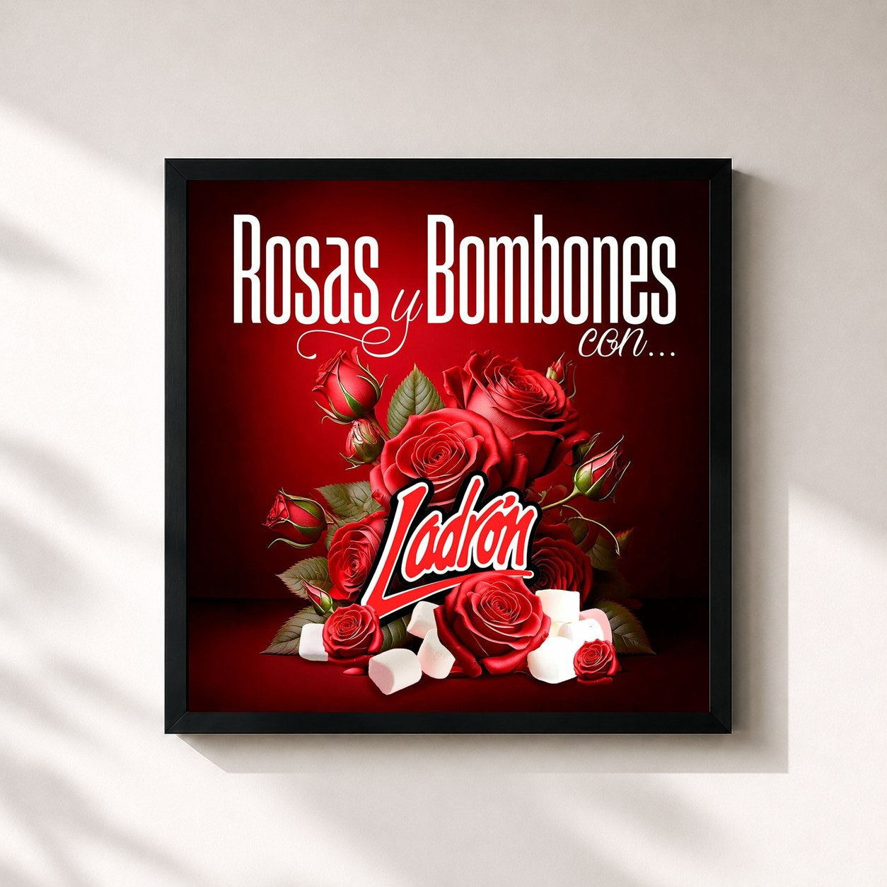 #noir Tableau carré de l'album Rosas Y Bombones Con Ladrón de Ladrón, cadre noir 32x32 cm