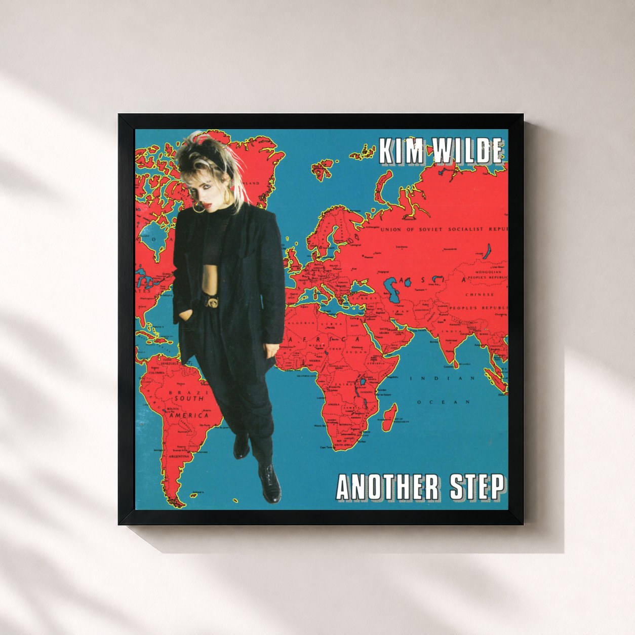#noir Tableau carré de l'album Another Step de Kim Wilde, cadre noir 32x32 cm