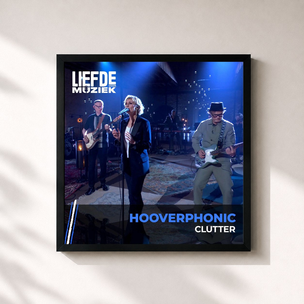 #noir Tableau carré de l'album Clutter (uit Liefde Voor Muziek) de Hooverphonic, cadre noir 32x32 cm