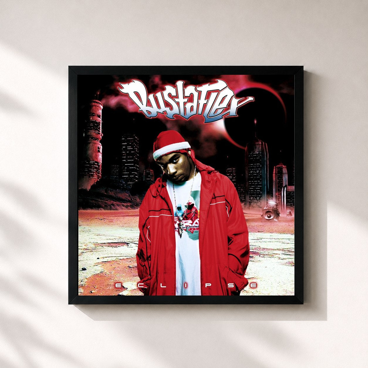 #noir Tableau carré de l'album Eclipse de Busta Flex, cadre noir 32x32 cm