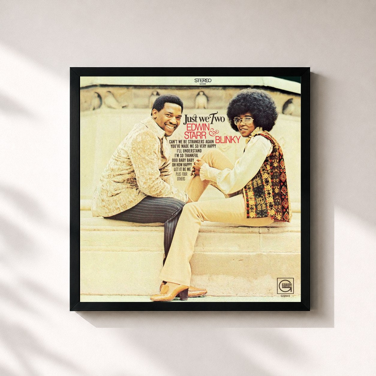 #noir Tableau carré de l'album Just We Two de Edwin Starr, cadre noir 32x32 cm