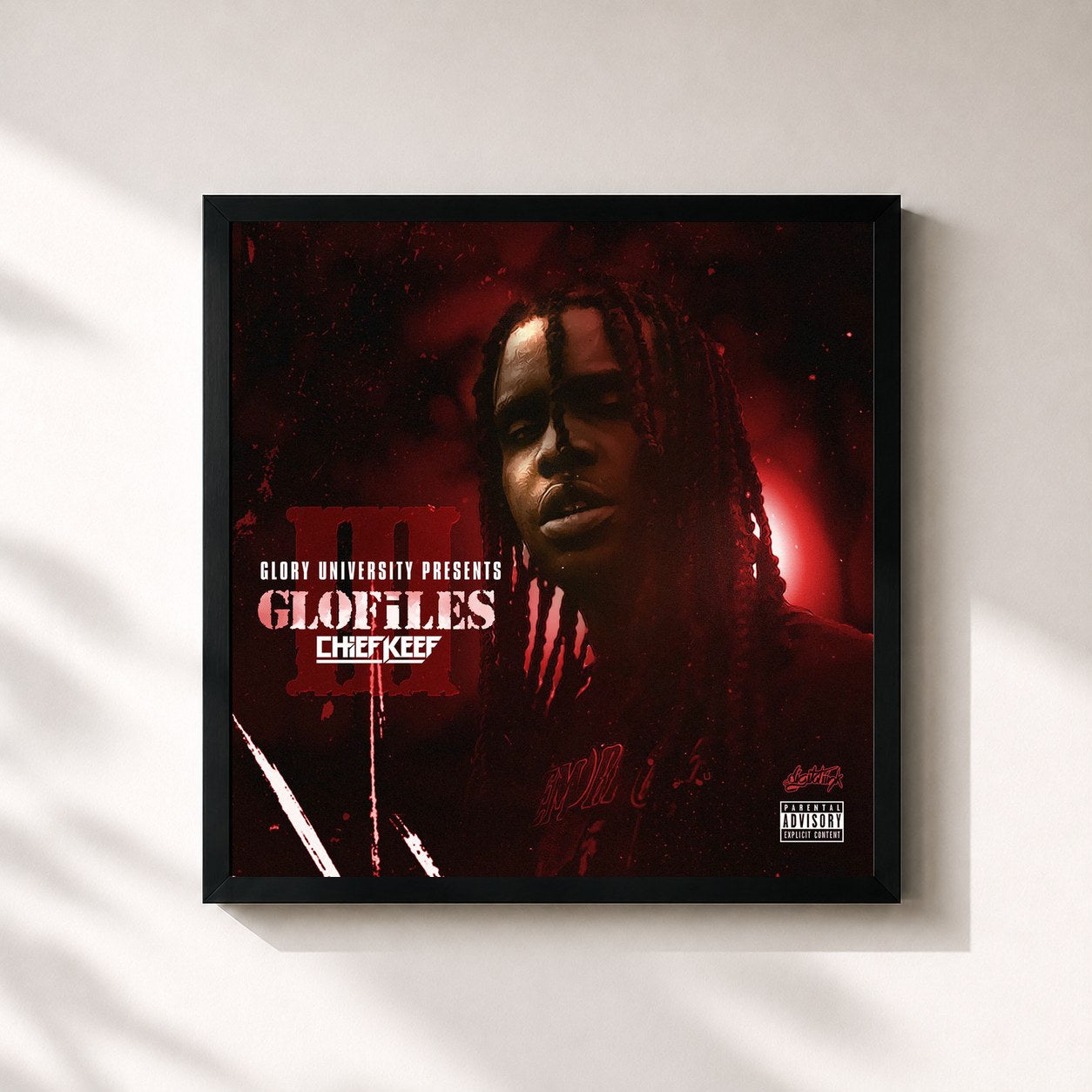 #noir Tableau carré de l'album The GloFiles (Pt. 3) de Chief Keef, cadre noir 32x32 cm