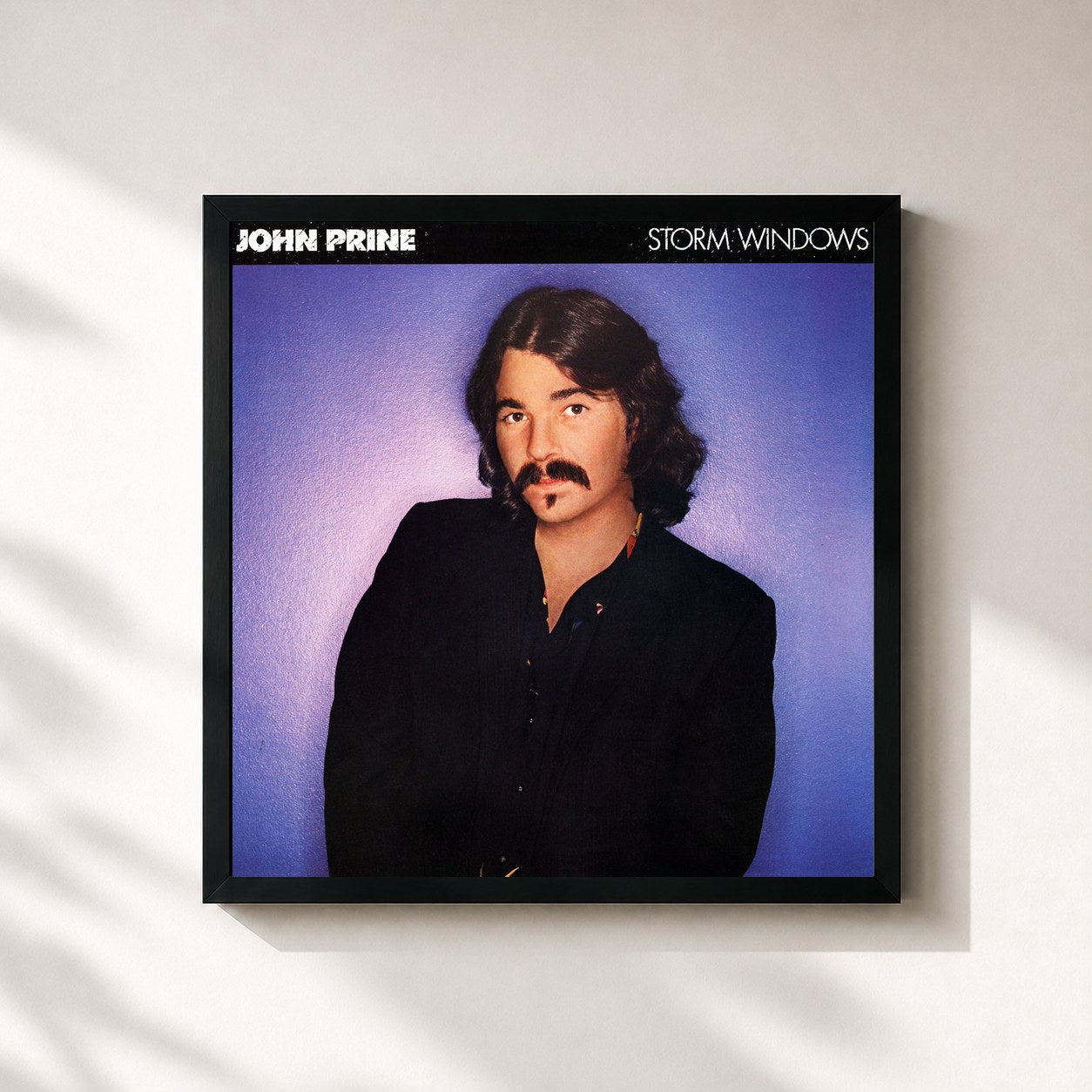#noir Tableau carré de l'album Storm Windows de John Prine, cadre noir 32x32 cm