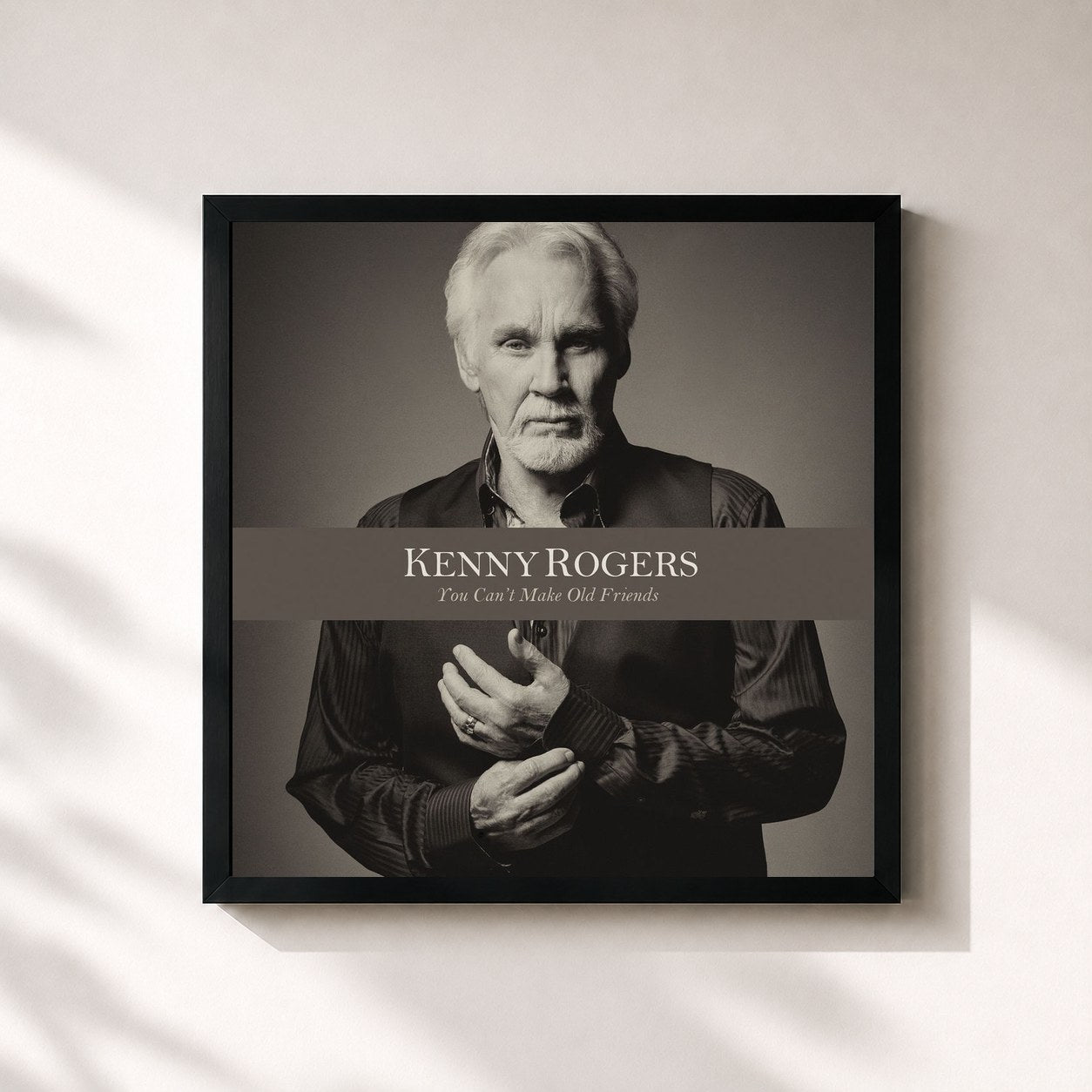 #noir Tableau carré de l'album You Can't Make Old Friends de Kenny Rogers, cadre noir 32x32 cm