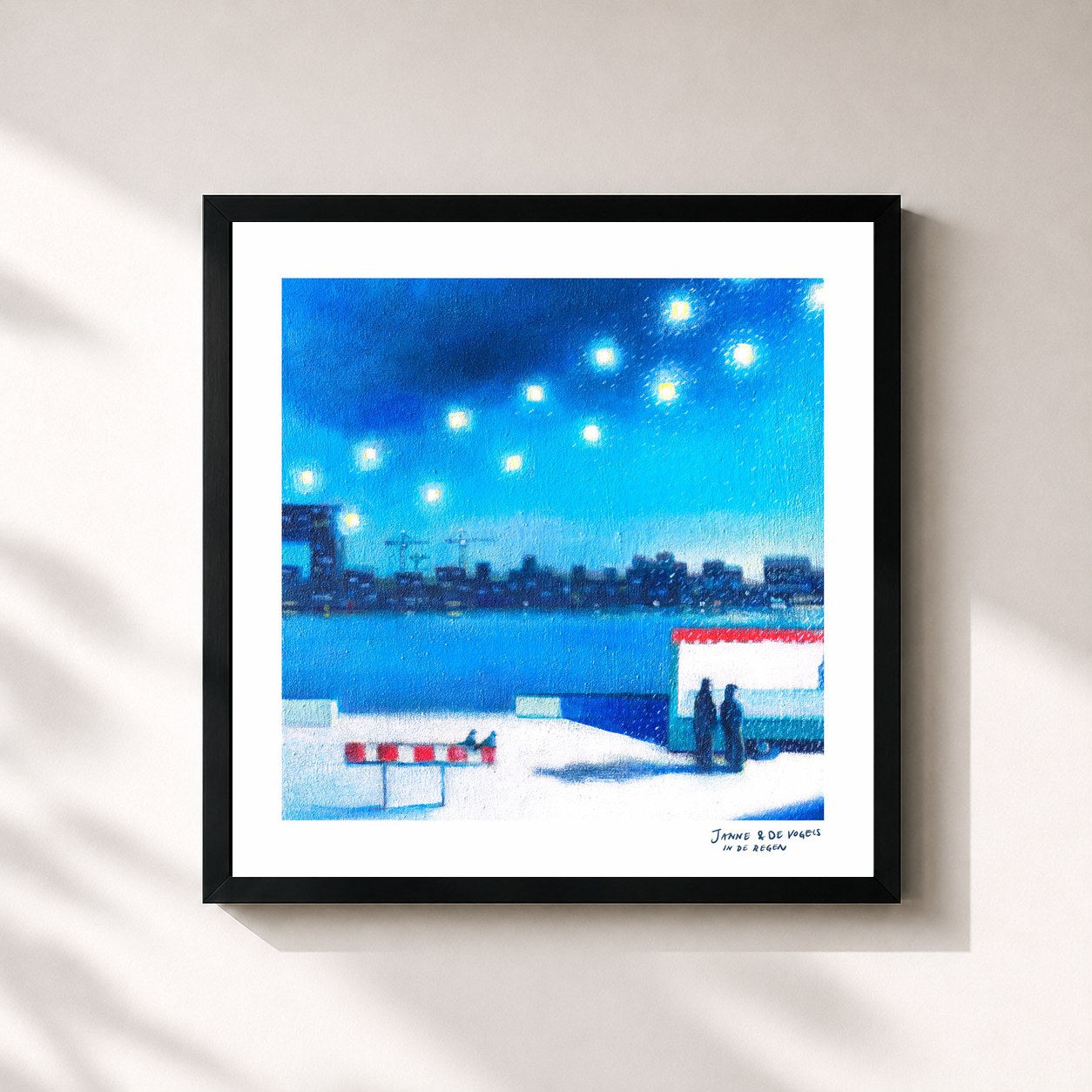 #noir Tableau carré de l'album In de Regen de Janne Schra, cadre noir 32x32 cm