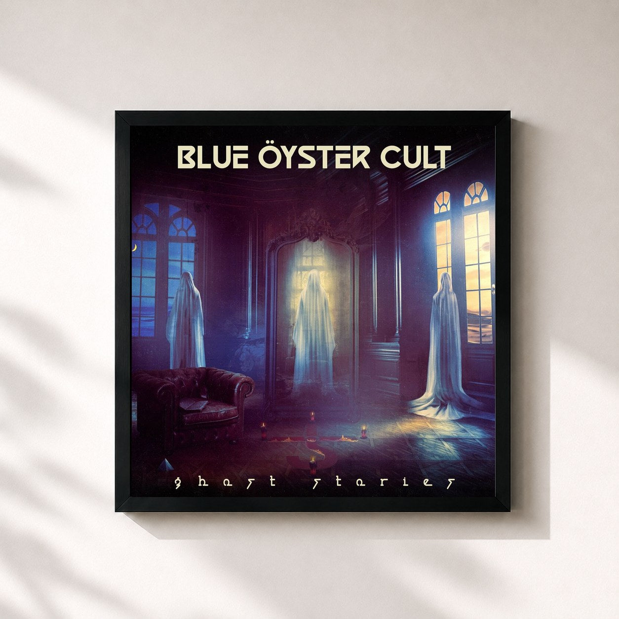 #noir Tableau carré de l'album Ghost Stories de Blue Öyster Cult, cadre noir 32x32 cm