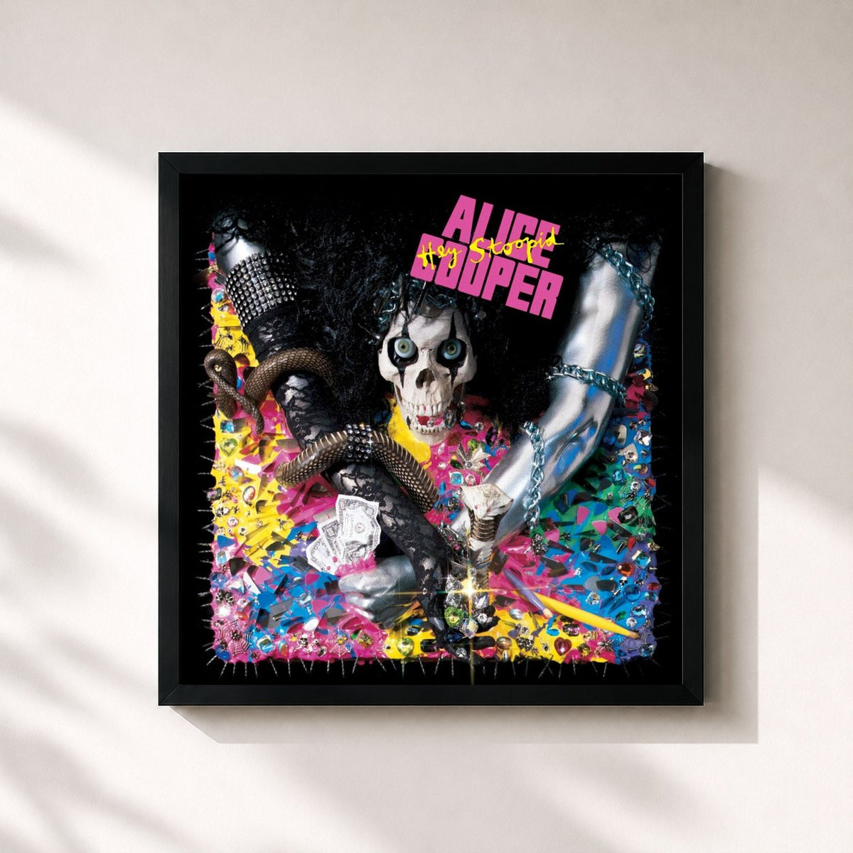 #noir Tableau carré de l'album Hey Stoopid de Alice Cooper, cadre noir 32x32 cm