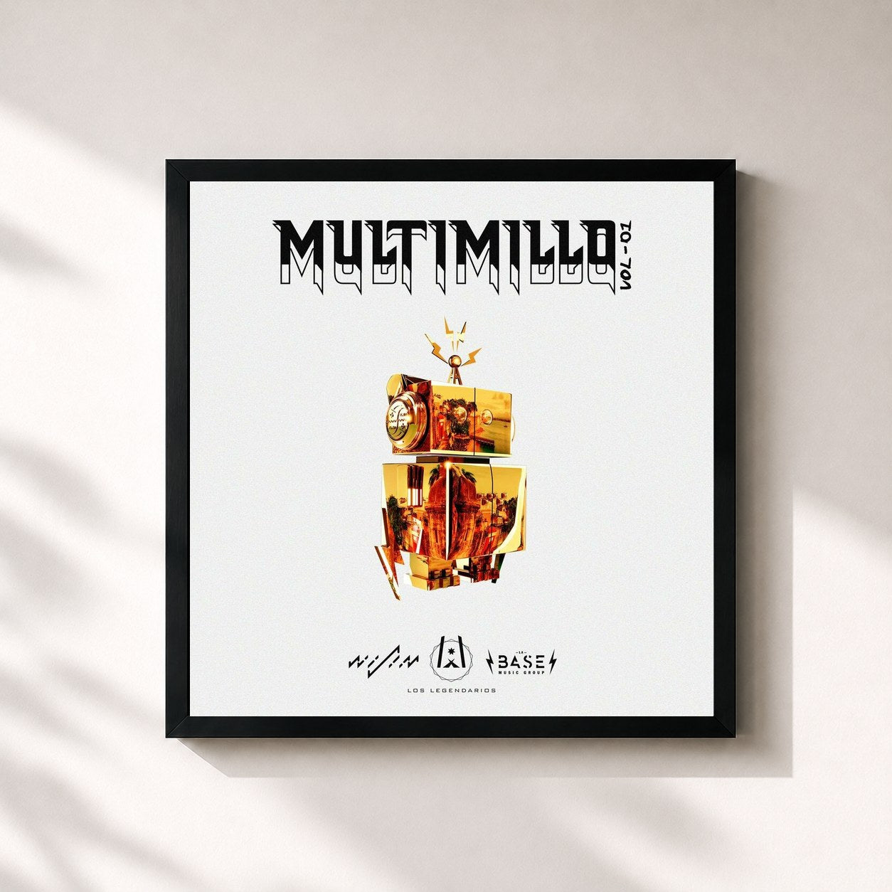 #noir Tableau carré de l'album Multimillo, Vol. 1 de Wisin, cadre noir 32x32 cm