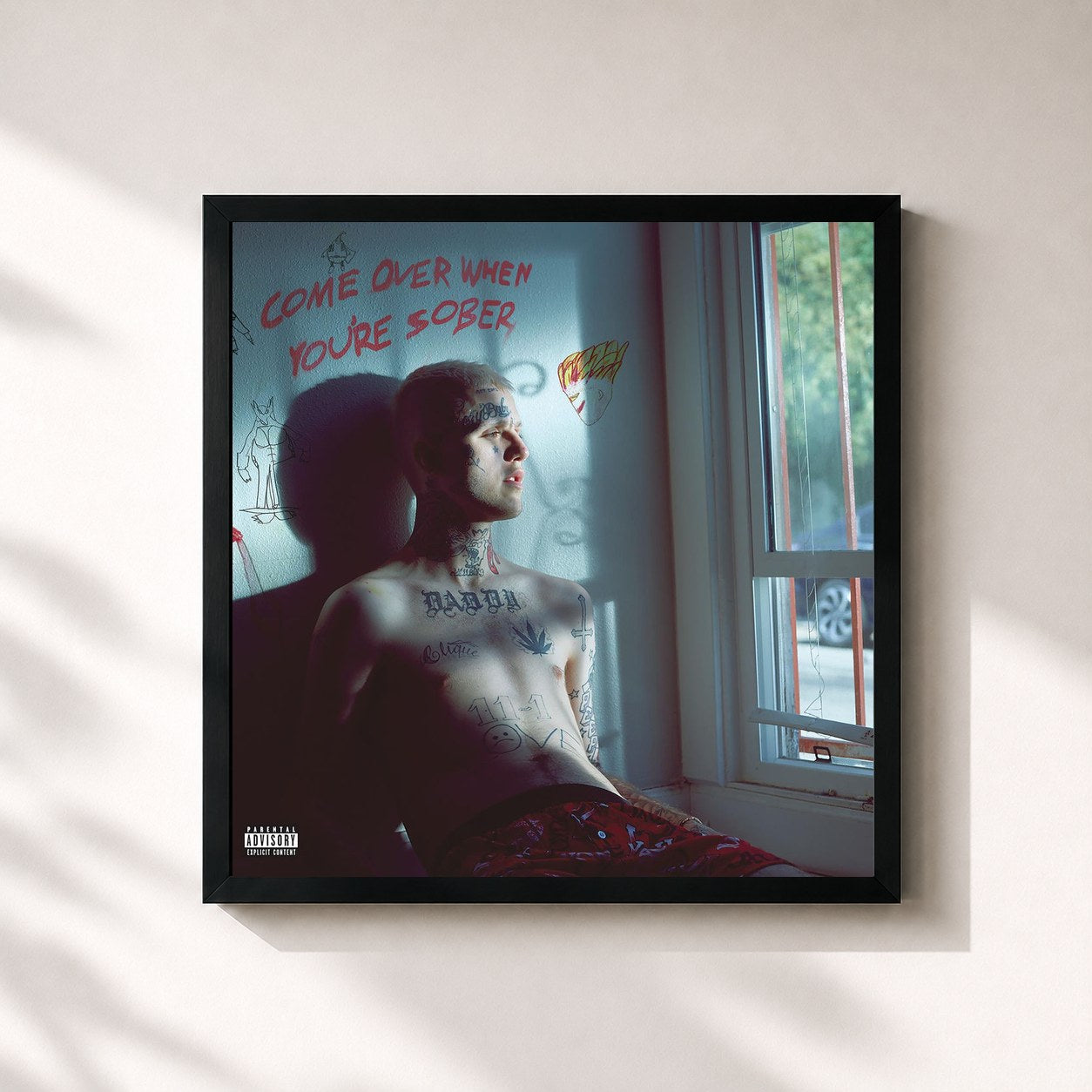 #noir Tableau carré de l'album Come Over When You're Sober, Pt. 2 de Lil Peep, cadre noir 32x32 cm