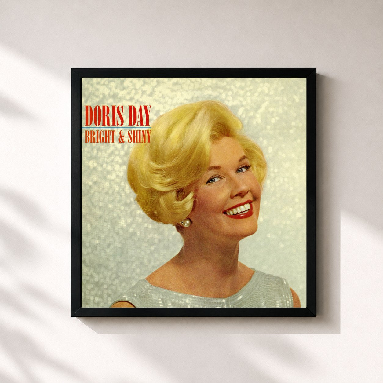 #noir Tableau carré de l'album Bright & Shiny (with Neal Hefti & His Orchestra) de Doris Day, cadre noir 32x32 cm