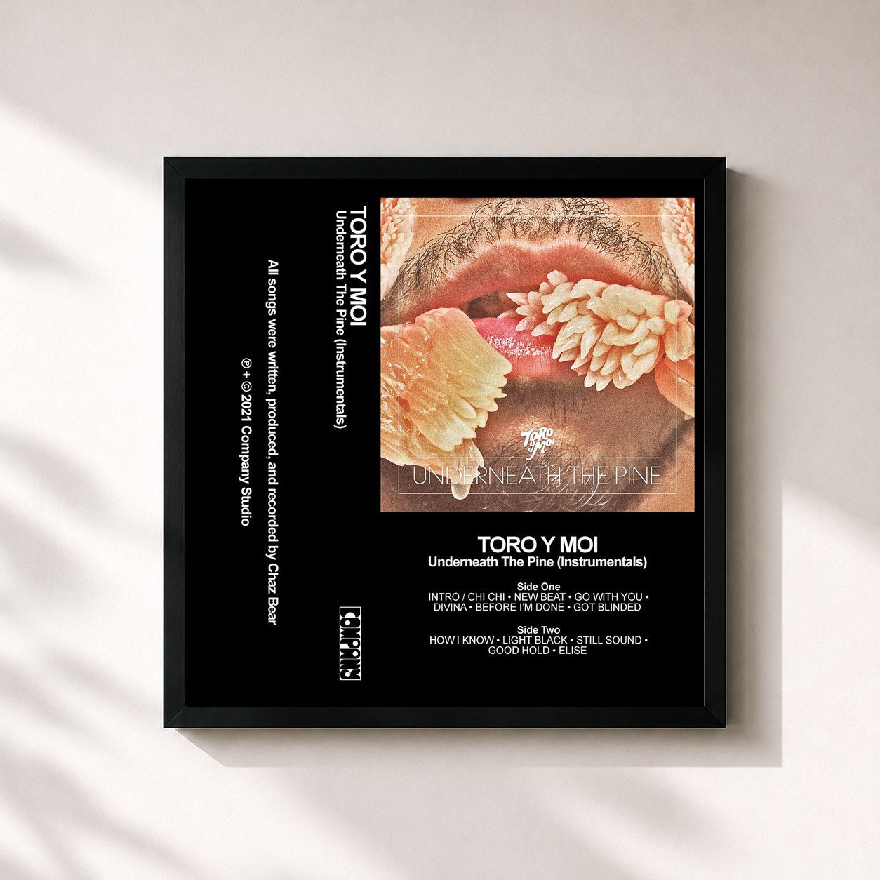 #noir Tableau carré de l'album Underneath the Pine (Instrumentals) de Toro Y Moi, cadre noir 32x32 cm