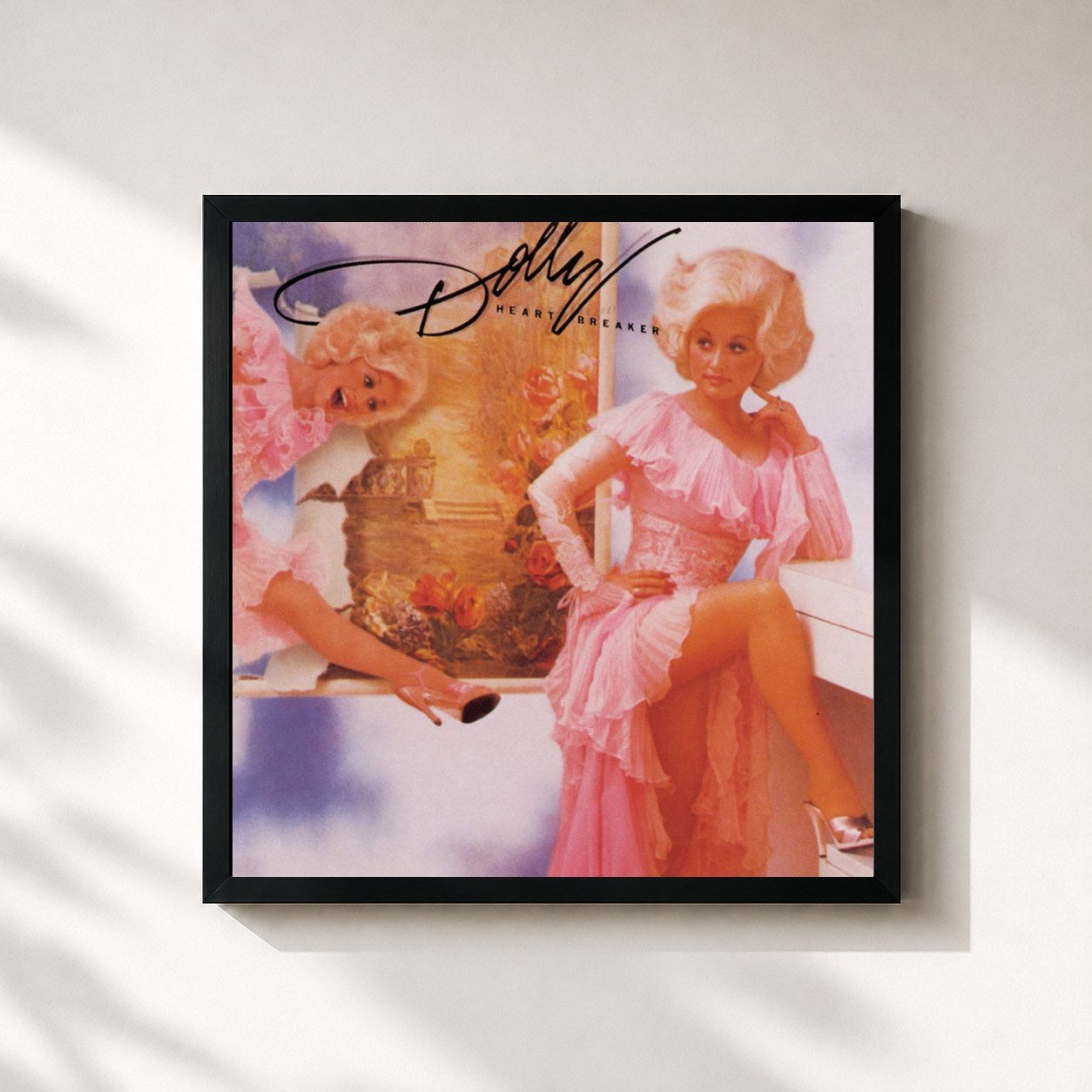 #noir Tableau carré de l'album Heartbreaker de Dolly Parton, cadre noir 32x32 cm