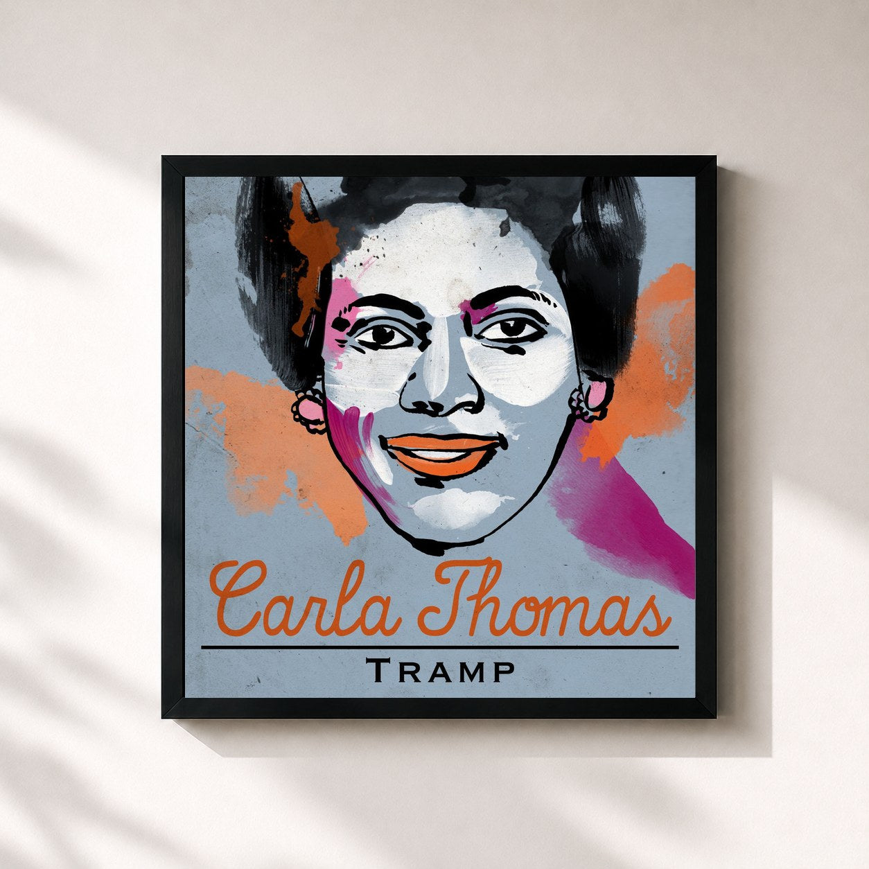 #noir Tableau carré de l'album Tramp de Carla Thomas, cadre noir 32x32 cm