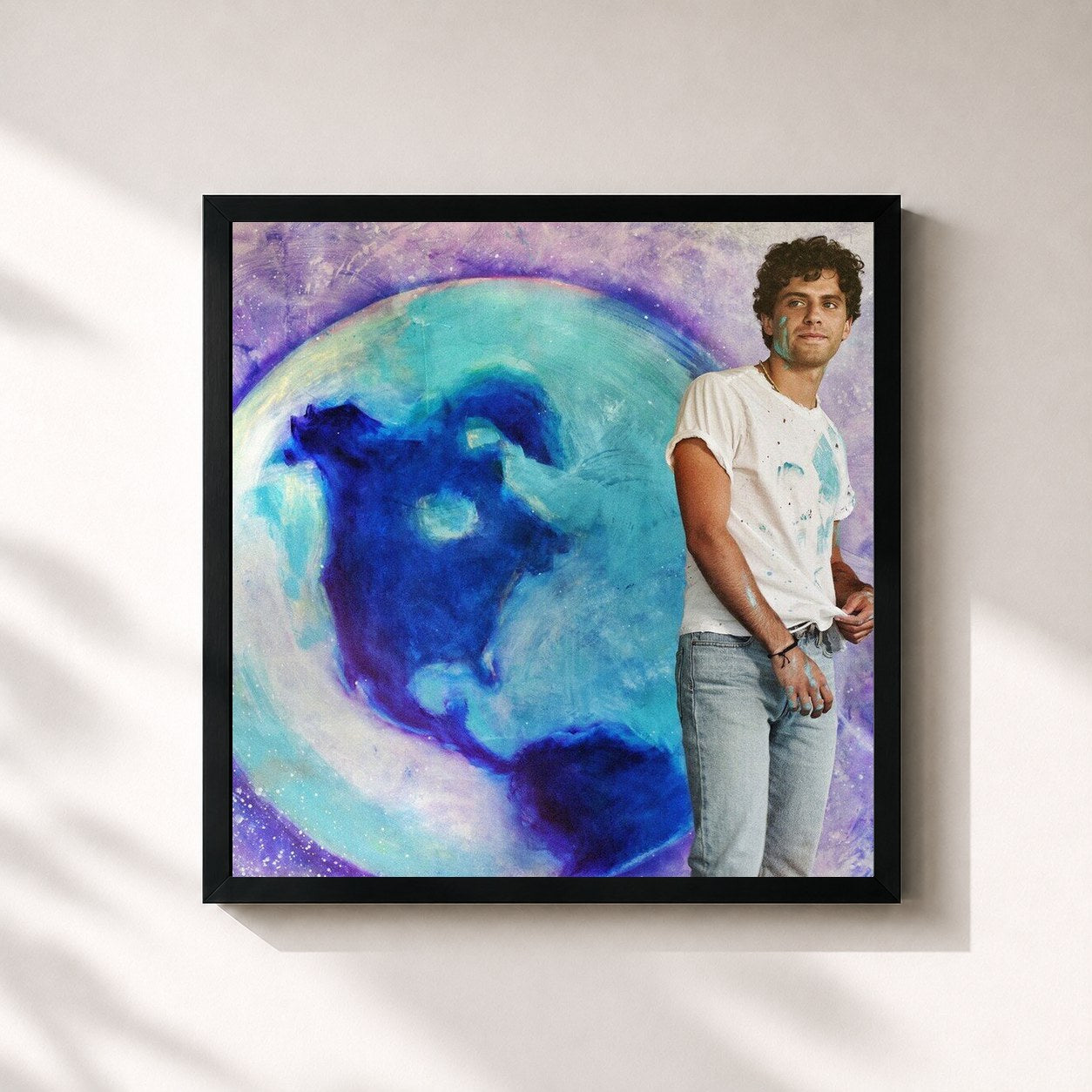 #noir Tableau carré de l'album Hello World de Mark Ambor, cadre noir 32x32 cm
