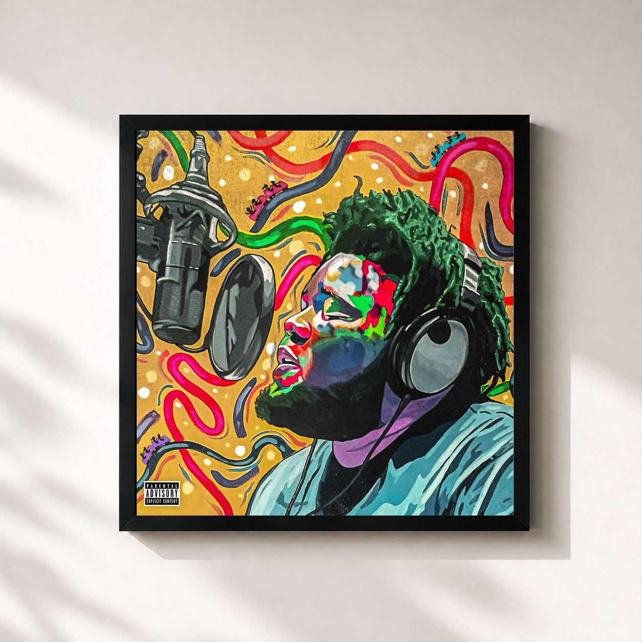 #noir Tableau carré de l'album Beautiful Mind de Rod Wave, cadre noir 32x32 cm