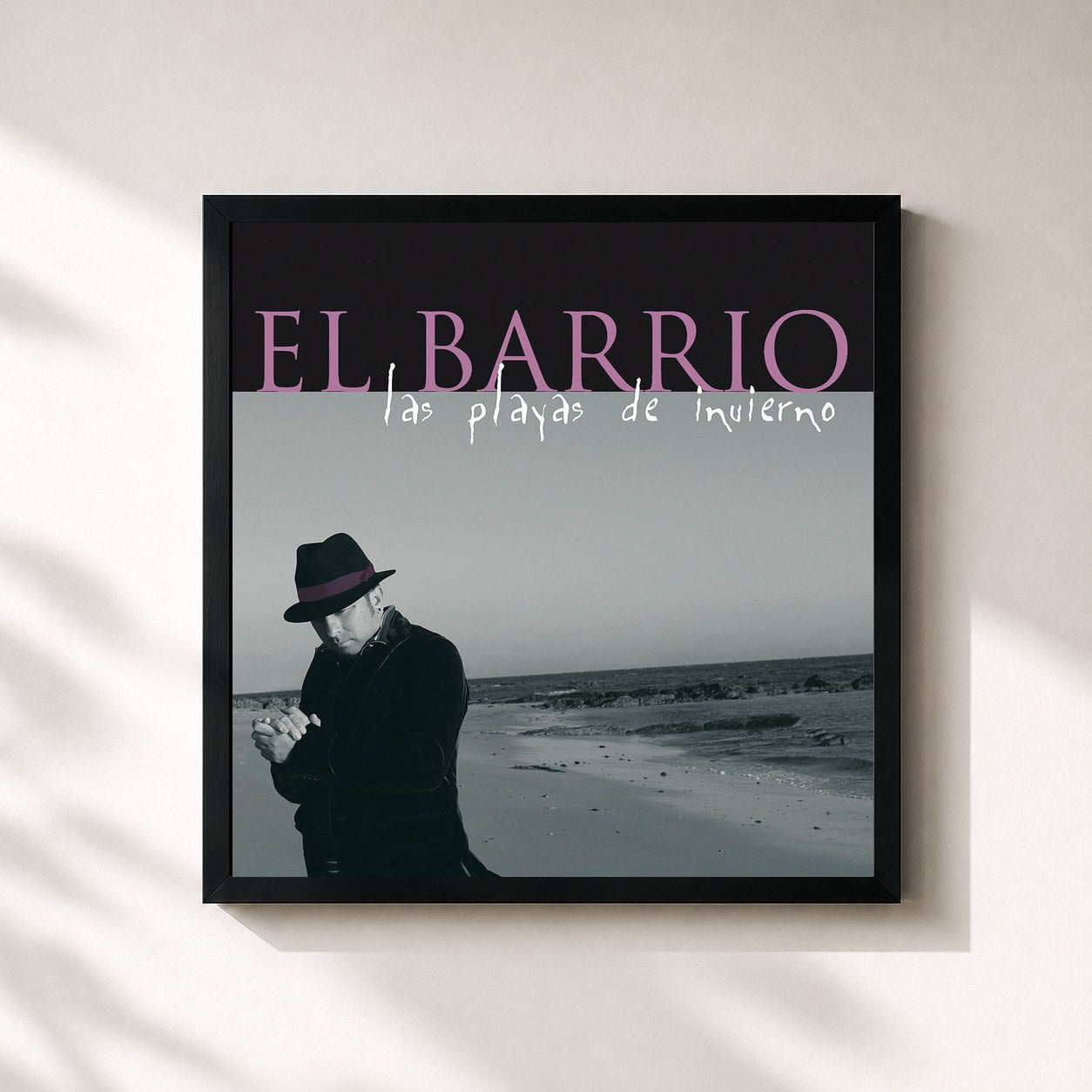 #noir Tableau carré de l'album Las Playas de Invierno de El Barrio, cadre noir 32x32 cm