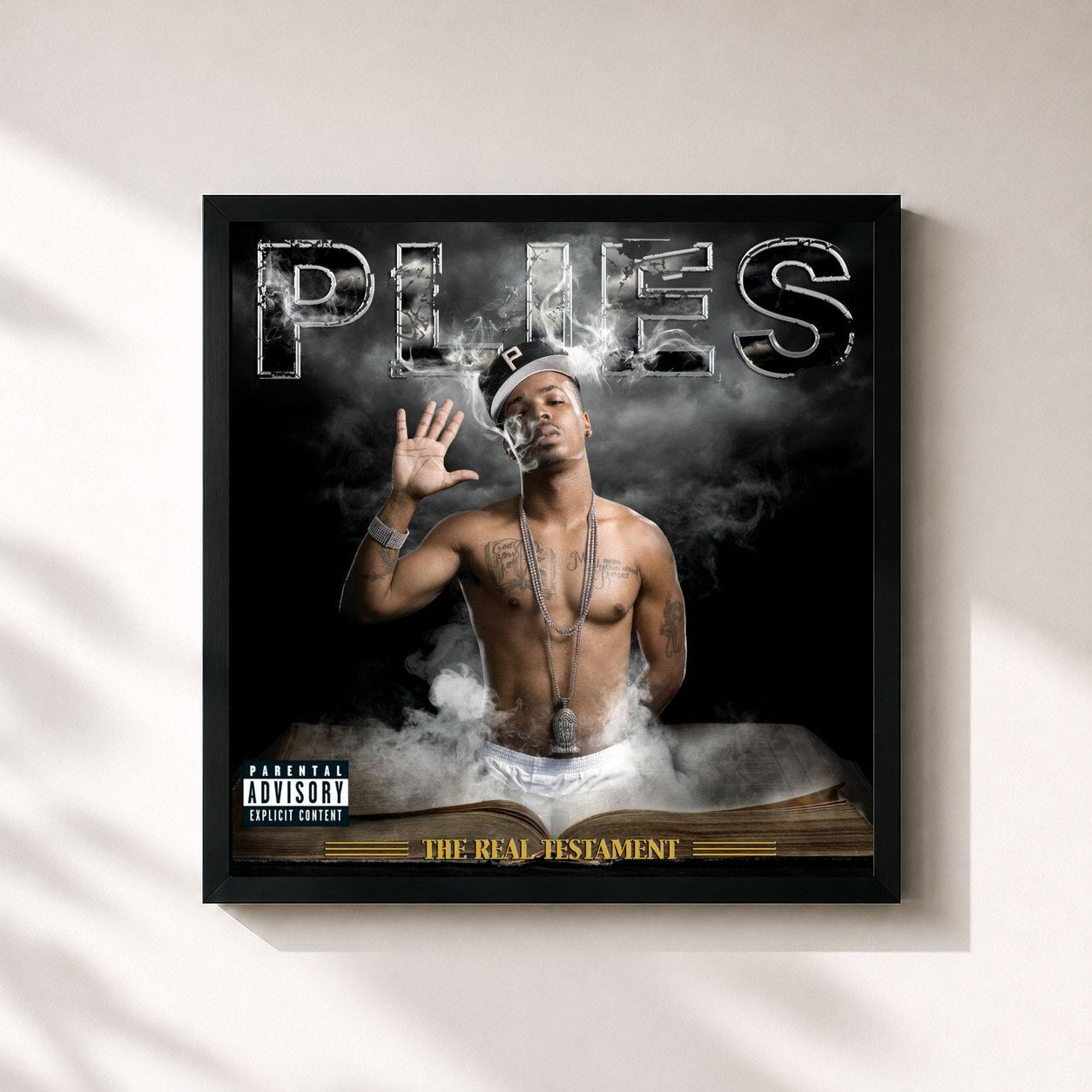 #noir Tableau carré de l'album The Real Testament de Plies, cadre noir 32x32 cm