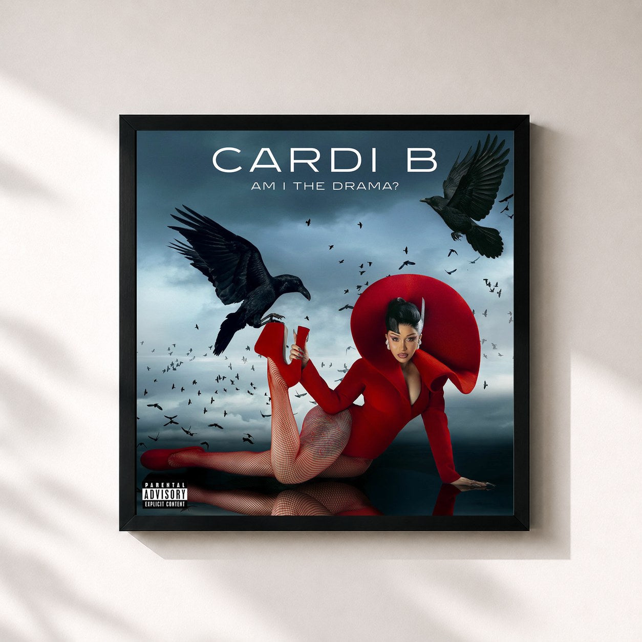 #noir Tableau carré de l'album AM I THE DRAMA? de Cardi B, cadre noir 32x32 cm