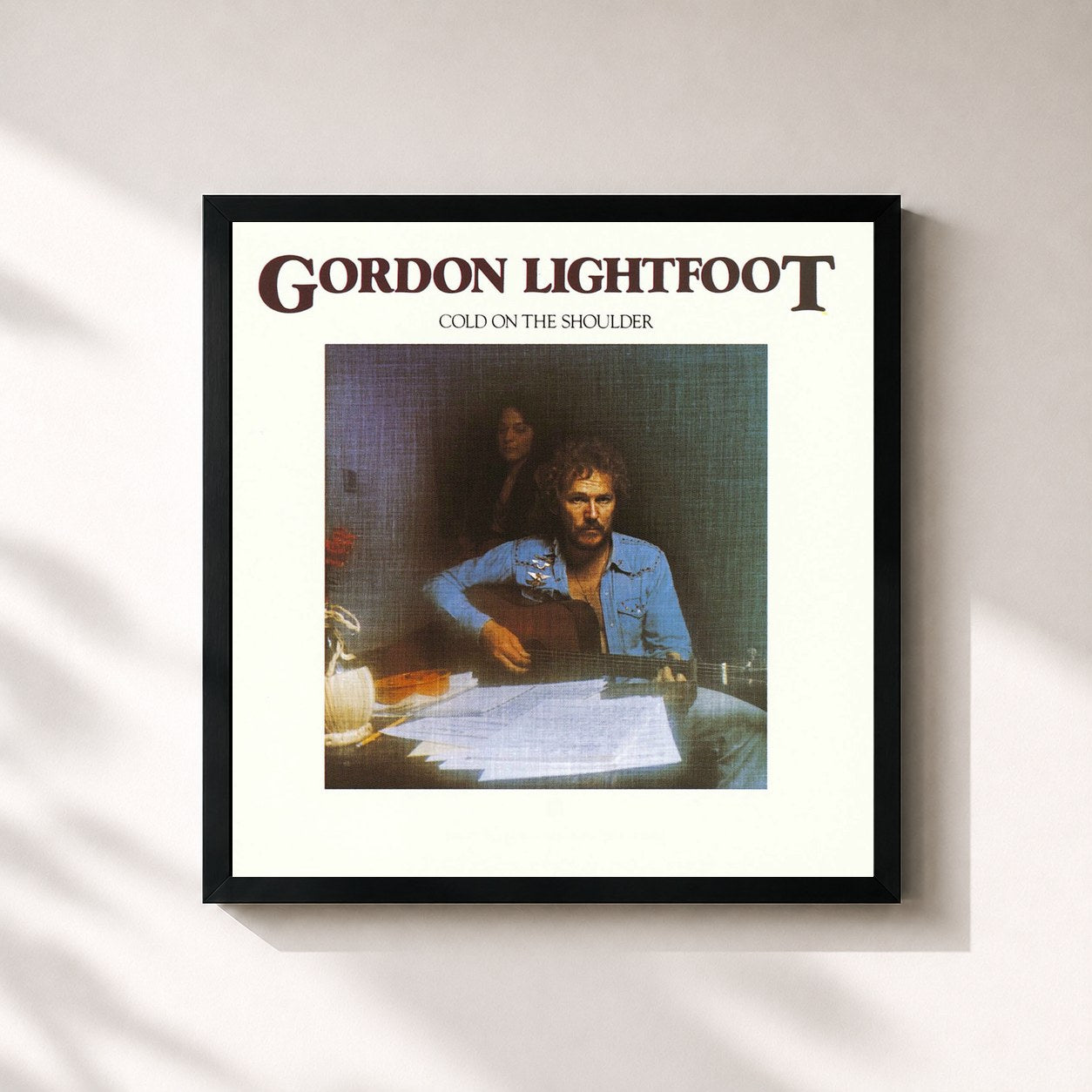 #noir Tableau carré de l'album Cold on the Shoulder de Gordon Lightfoot, cadre noir 32x32 cm