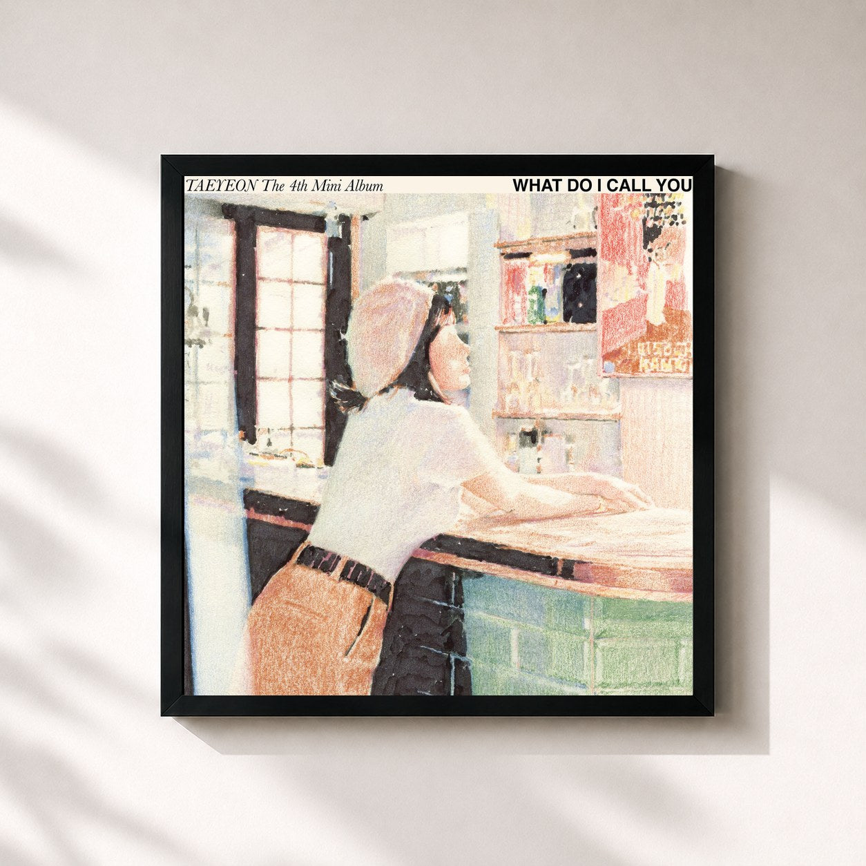 #noir Tableau carré de l'album What Do I Call You - The 4th Mini Album de TAEYEON, cadre noir 32x32 cm