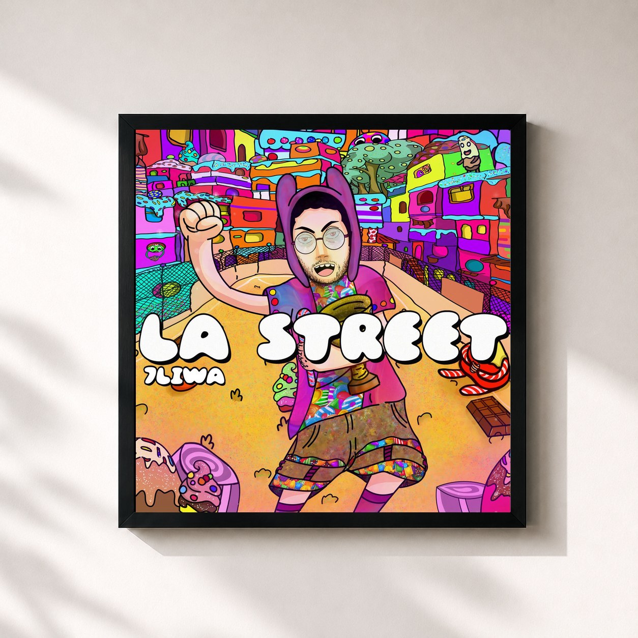 #noir Tableau carré de l'album La Street de 7liwa, cadre noir 32x32 cm