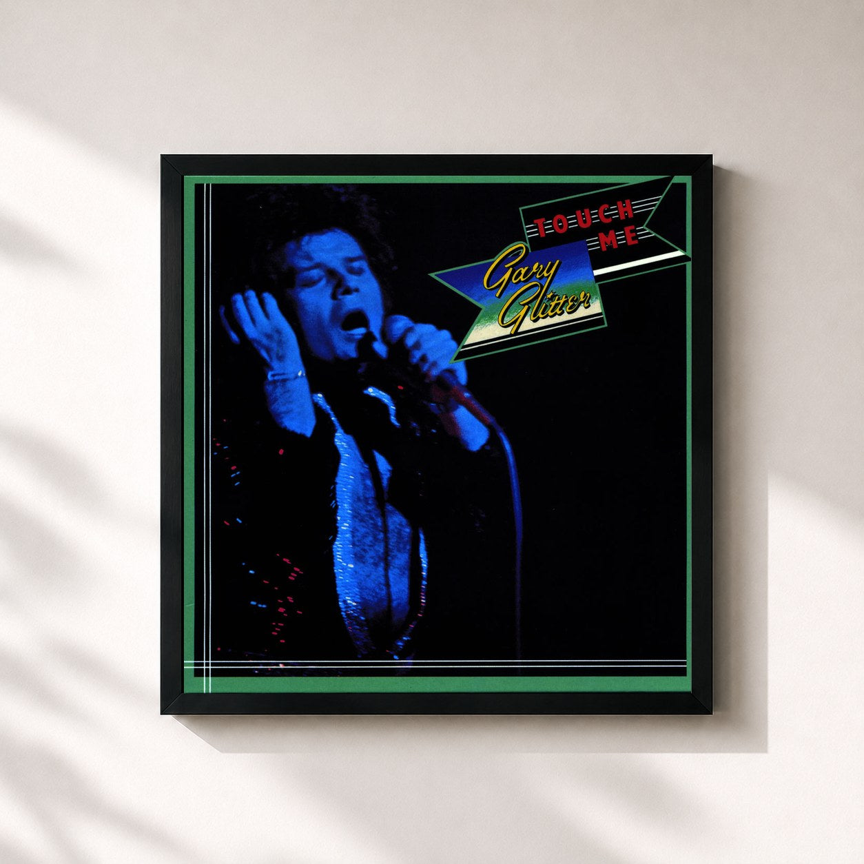 #noir Tableau carré de l'album Touch Me de Gary Glitter, cadre noir 32x32 cm