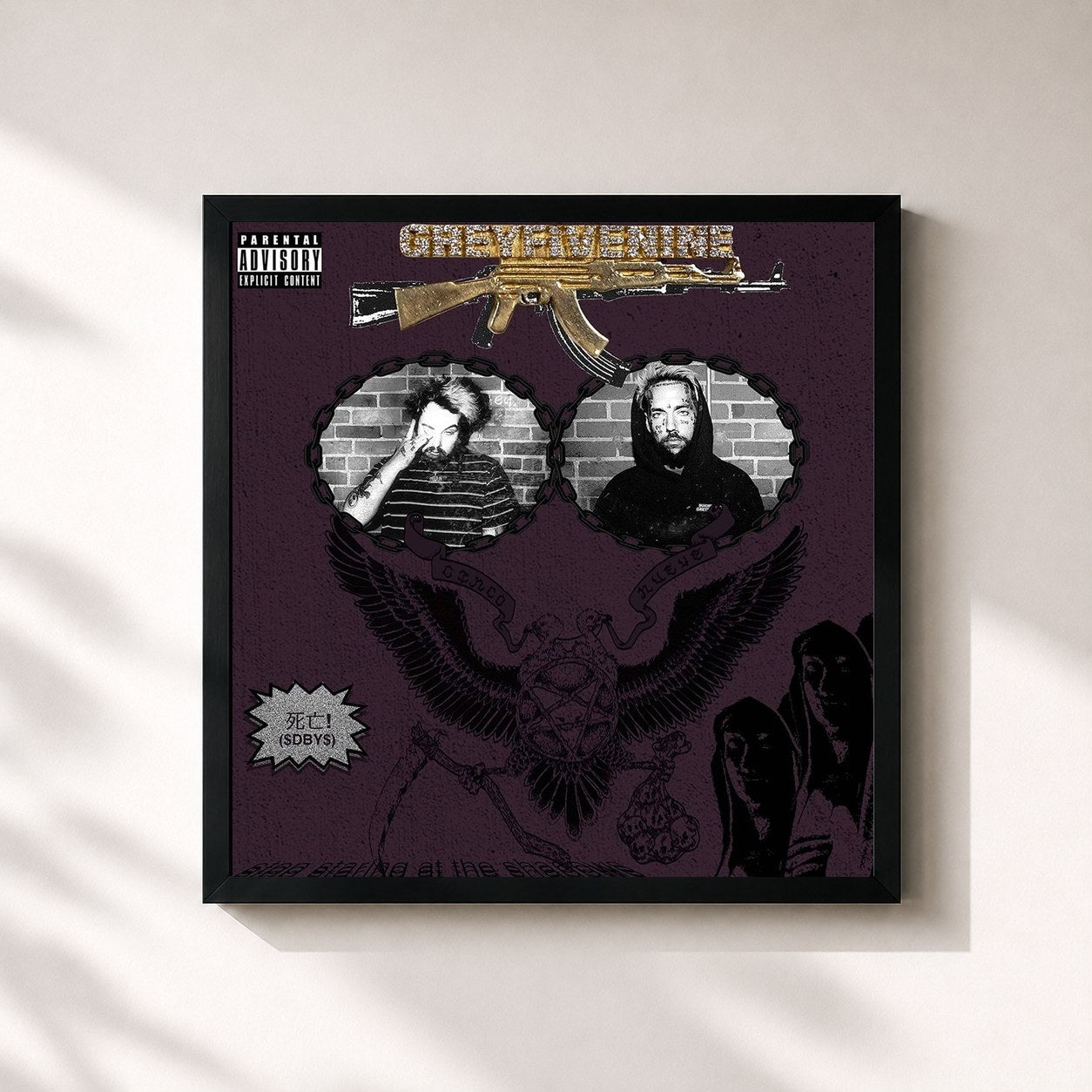 #noir Tableau carré de l'album Stop Staring At the Shadows de $uicideboy$, cadre noir 32x32 cm