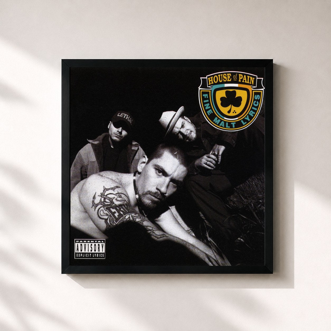 #noir Tableau carré de l'album House of Pain (Fine Malt Lyrics) de House of Pain, cadre noir 32x32 cm